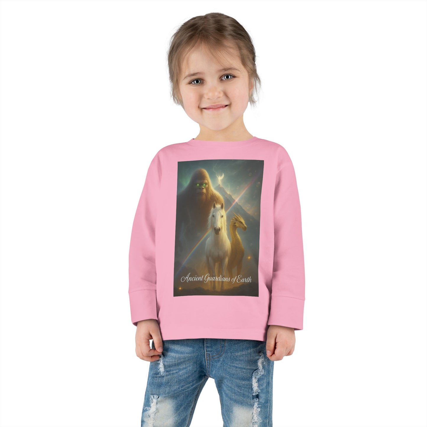 Toddler Long Sleeve Tee — Gentle Cosmic Animals Illustration Tee ("Guardians are from Earth’s deep quiet")