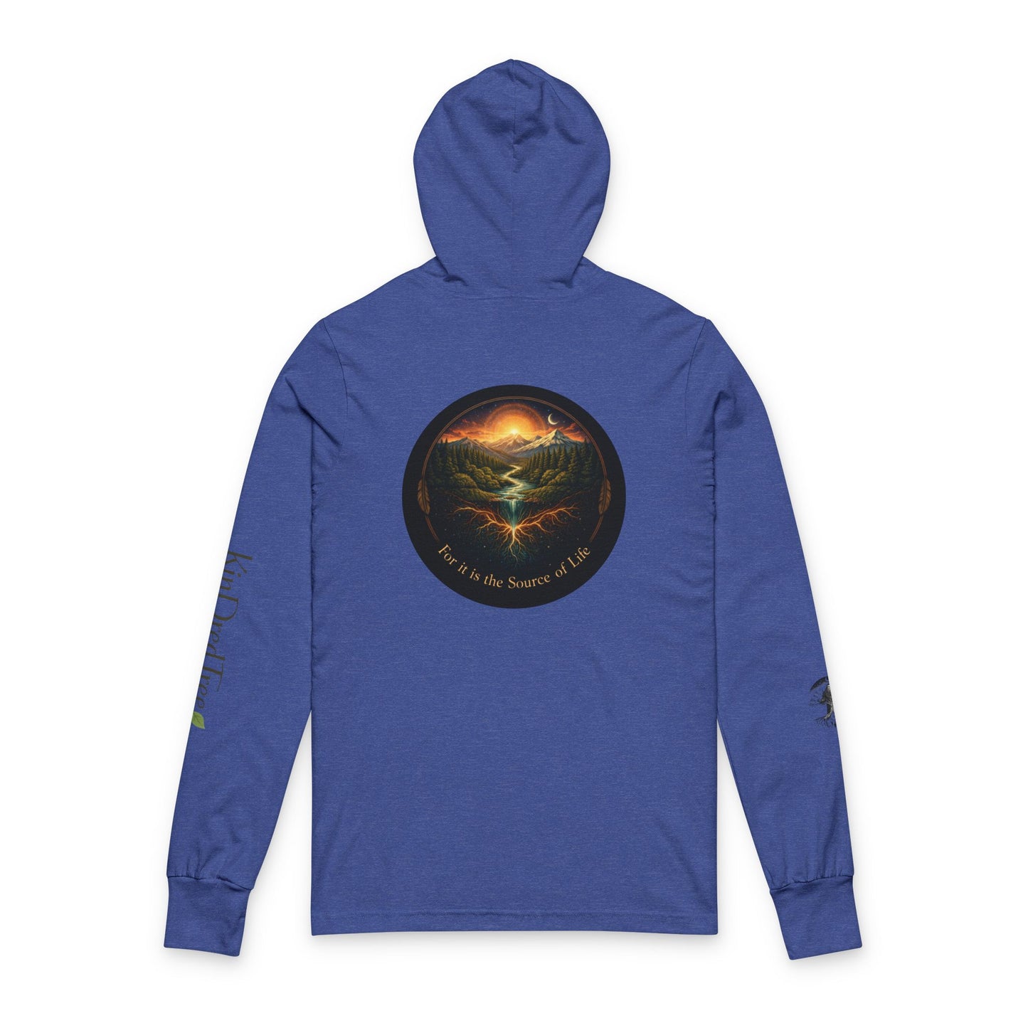 Respect the Land, Sacred Sasquatch Guardian Emblem Hooded Long Sleeve Tee