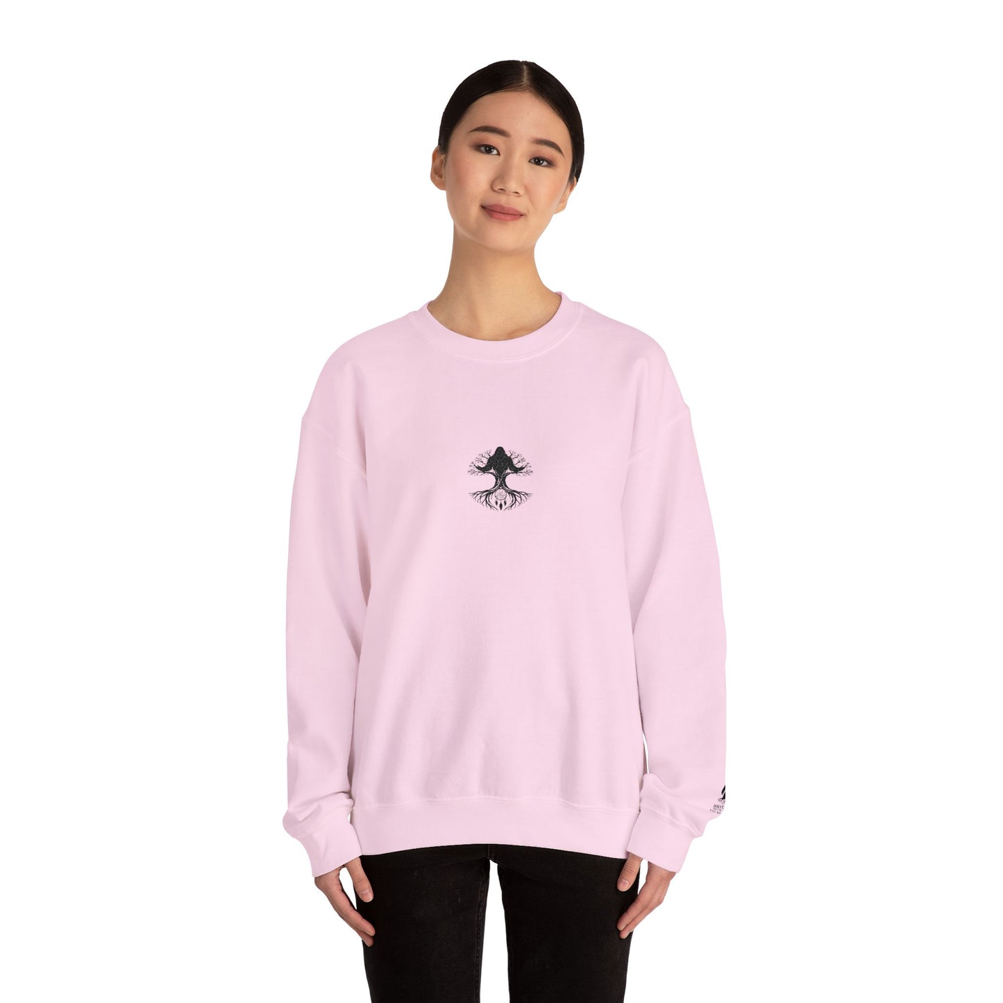 Mystical Tree Crewneck Sweatshirt — Small Center Graphic, Minimalist Nature Design