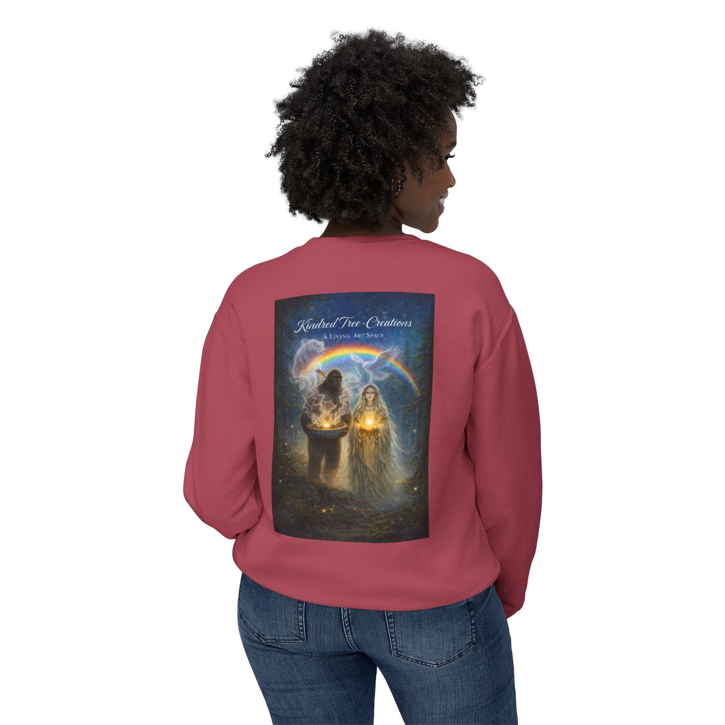 Mother Earth & Sasquatch Guardian Sweatshirt — Heart of the Earth Spiritual Harmony Crewneck