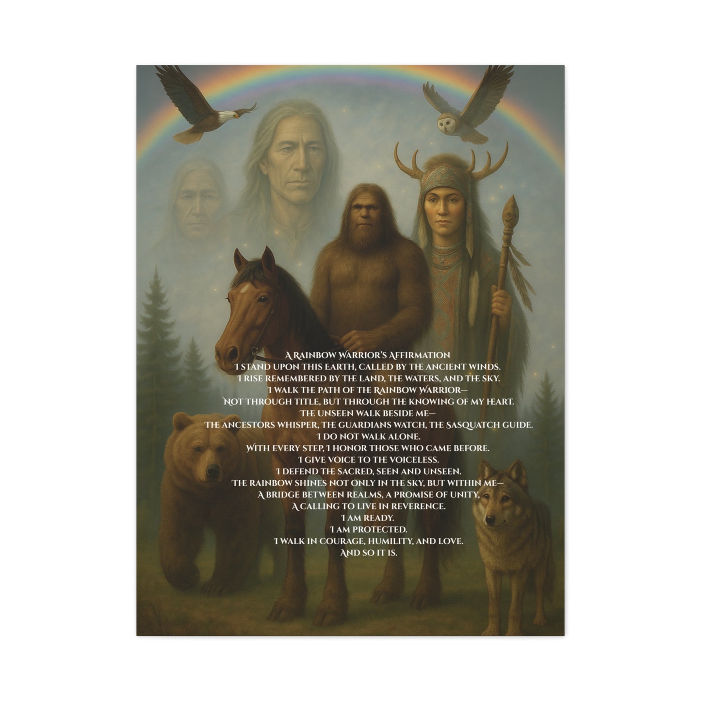 Canvas Wall Art - Guardian Sasquatch on Horse Spirit Animals Matte Canvas