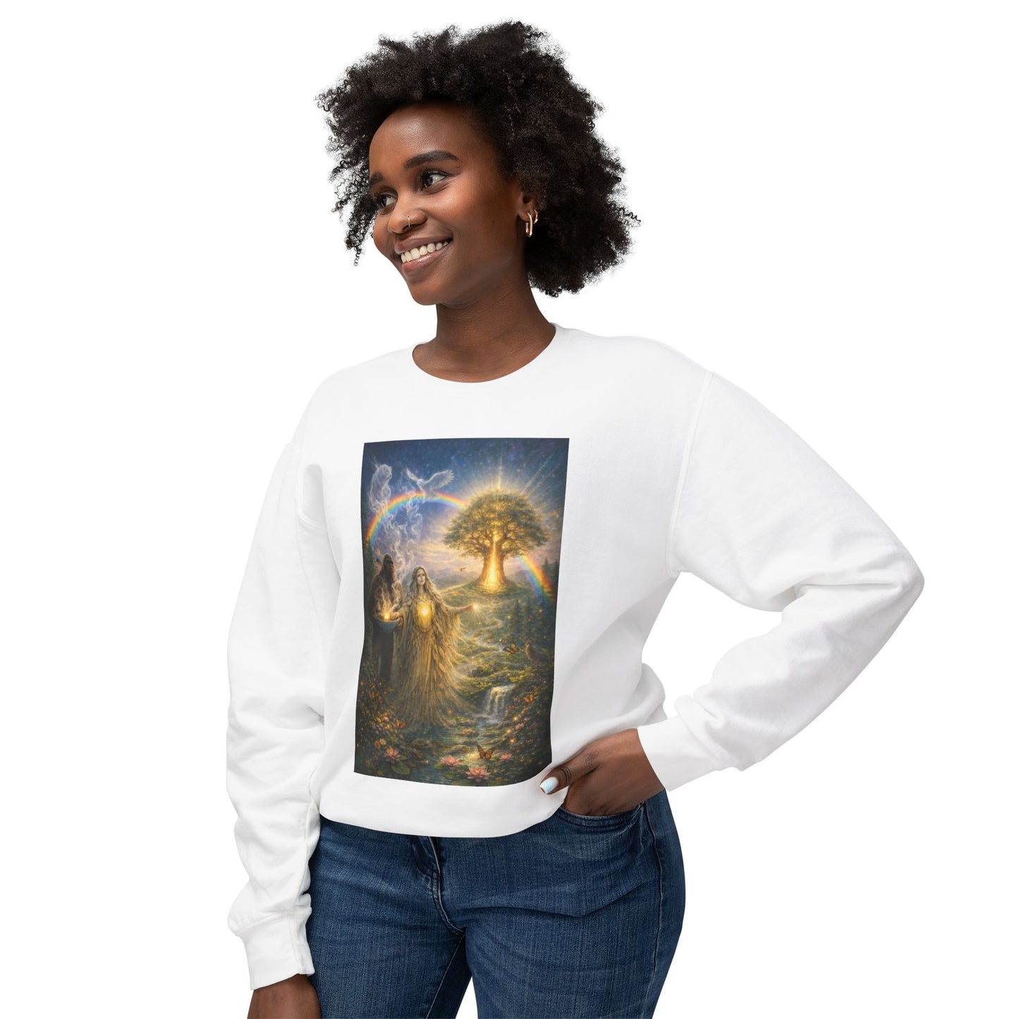 Mother Earth & Sasquatch Guardian Sweatshirt — Heart of the Earth Spiritual Harmony Crewneck