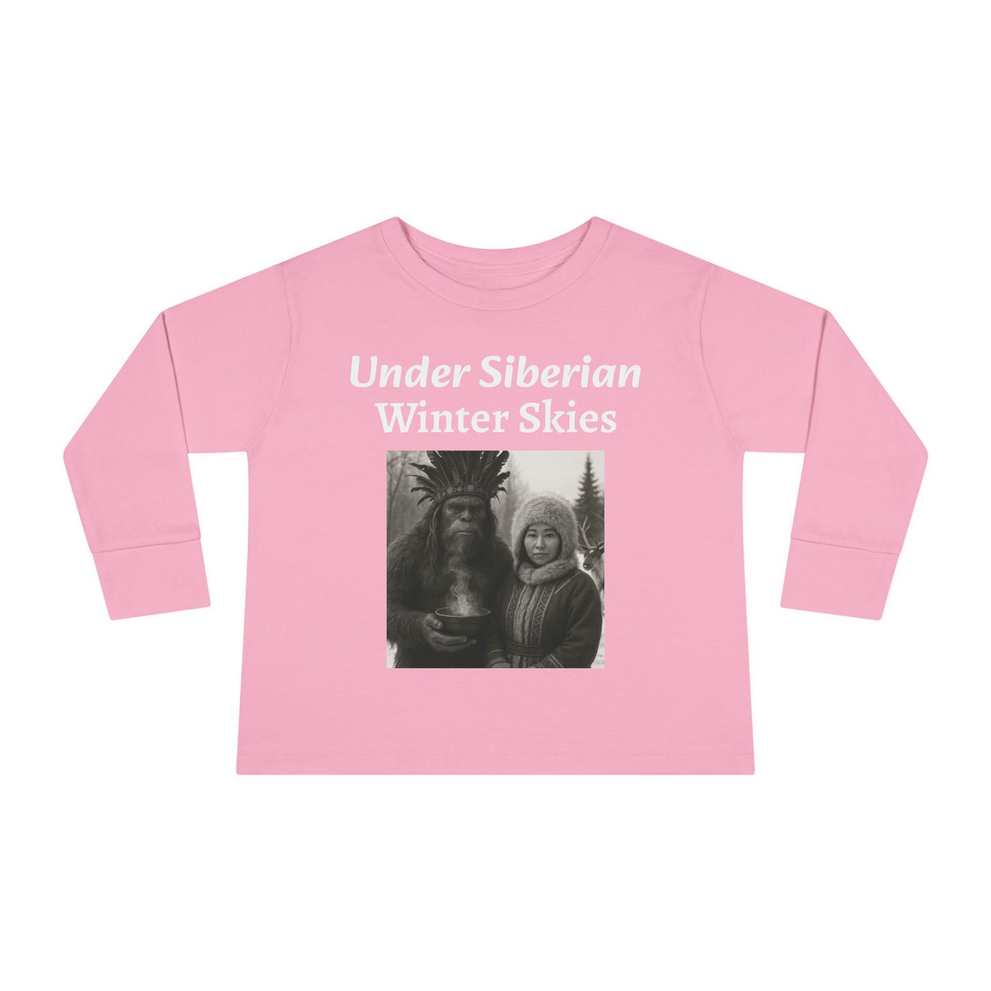 Toddler Long Sleeve Tee - Sasquatch Shaman and Native Siberian Women in Snow Design