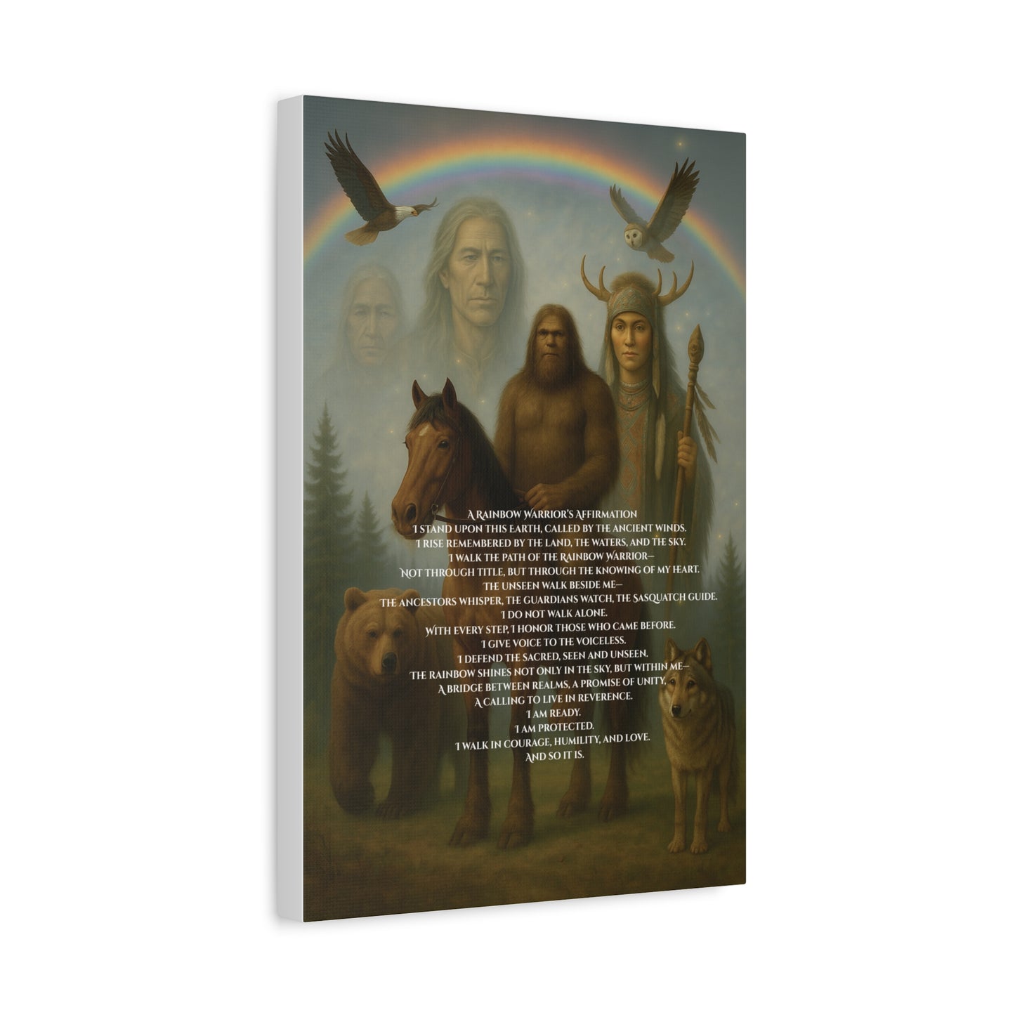 Canvas Wall Art - Guardian Sasquatch on Horse Spirit Animals Matte Canvas