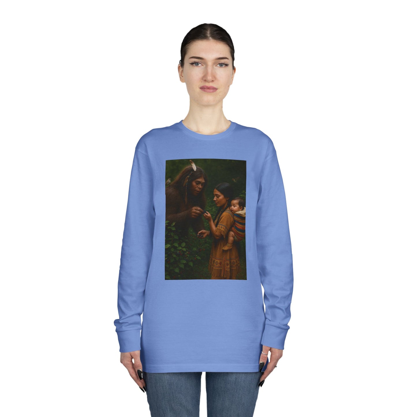 Long Sleeve Tee - Female Sasquatch and Native Women picking Blackberries