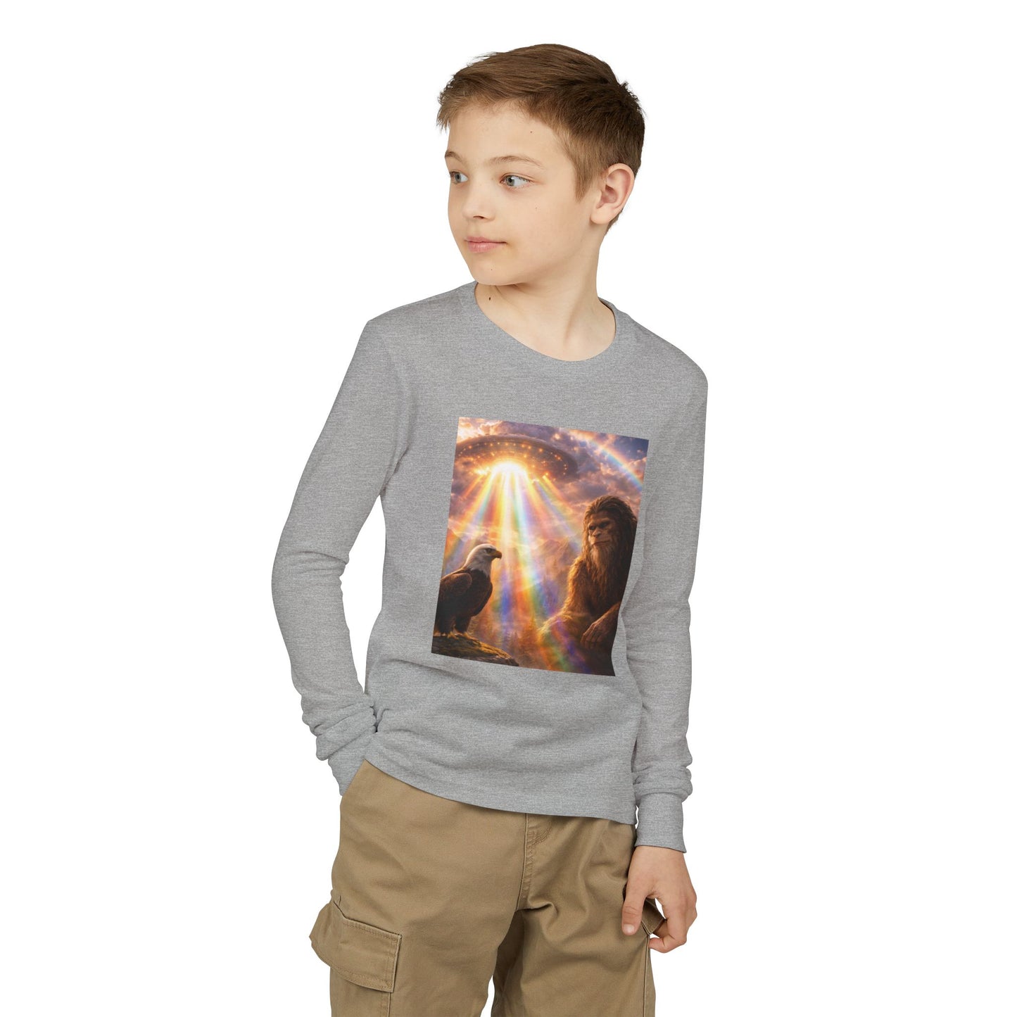 Youth Long Sleeve Tee — Elder Sasquatch and Eagle Galaxy Design