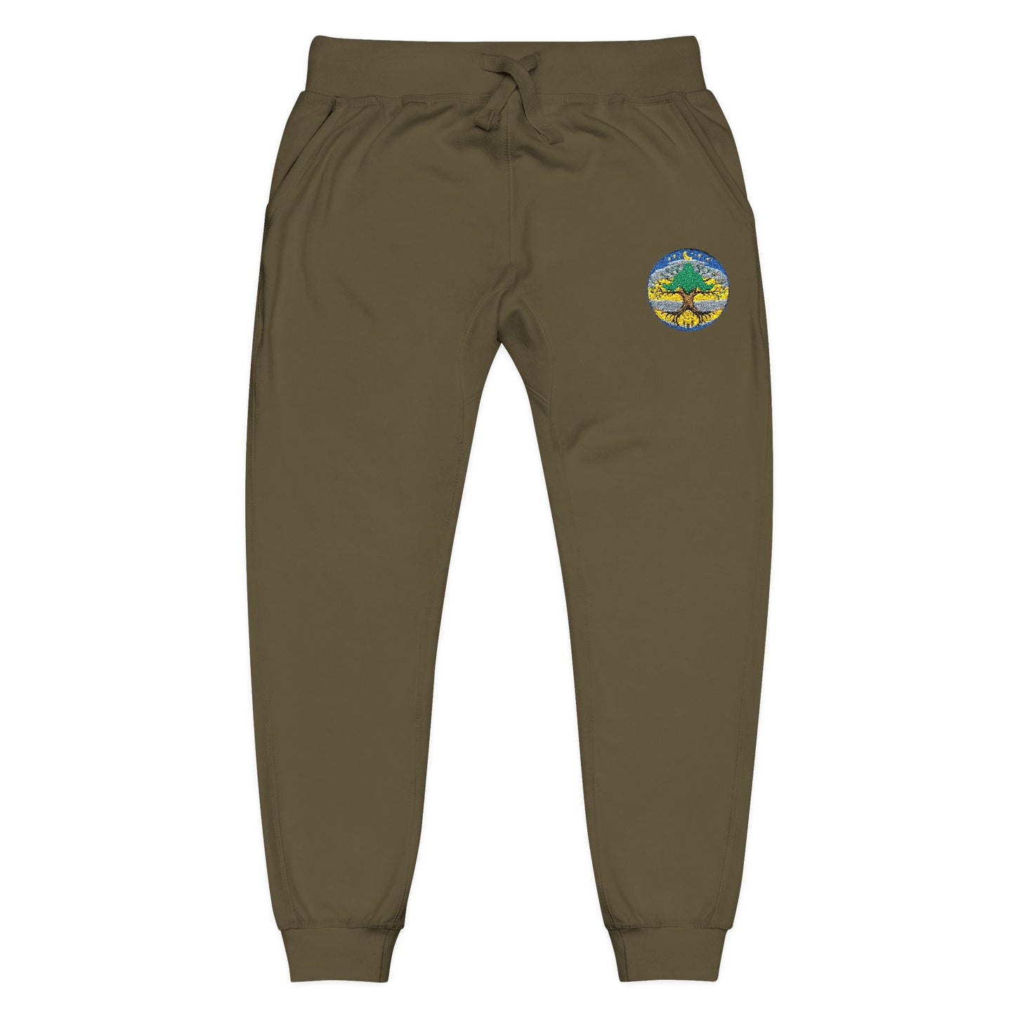 Embroidered Coral Fleece Sweatpants — Kindred Realms-Living Tree Bridge Emblem