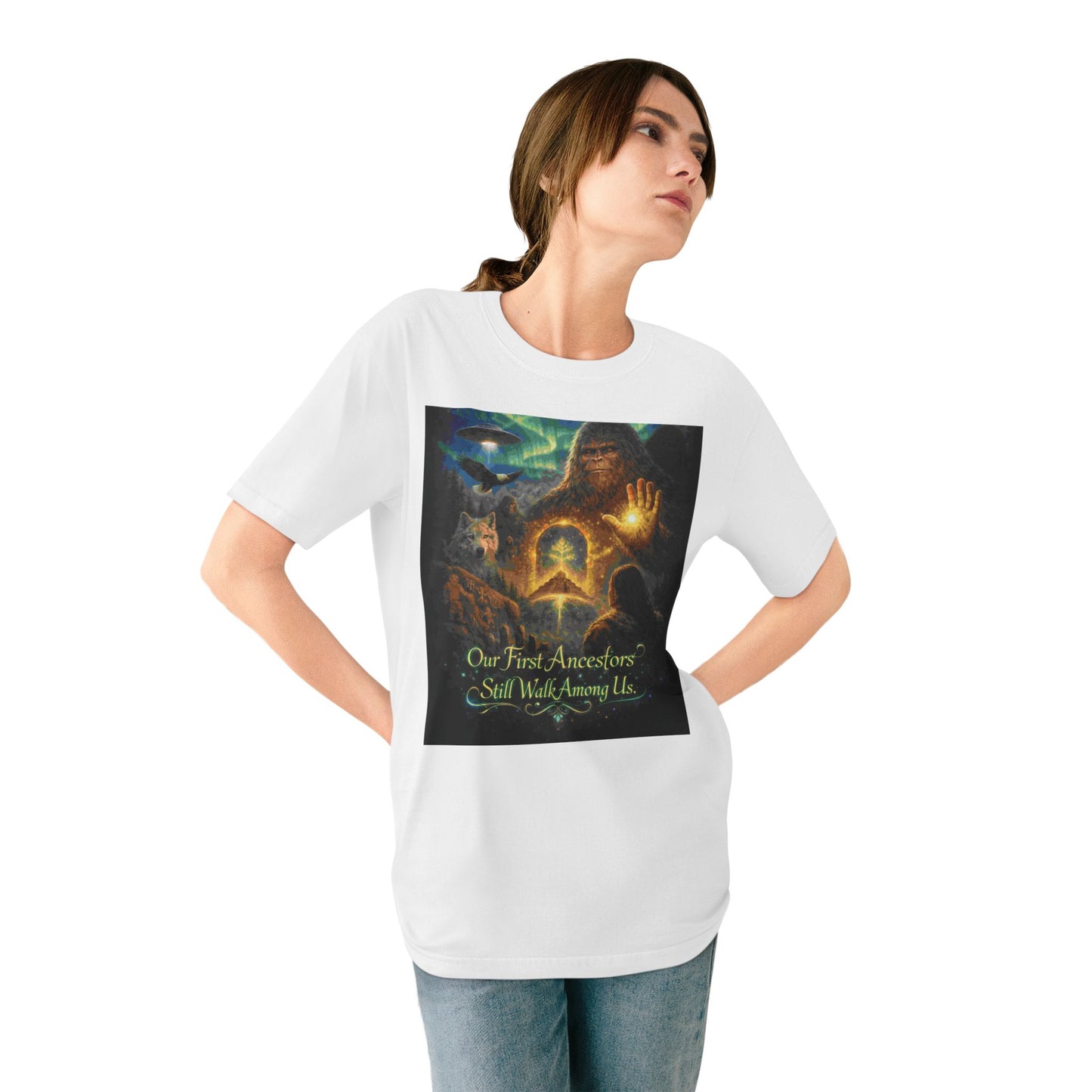 Ancient Watchers— "Our First Ancestors Still Walk Among Us" Sasquatch Message to Humanity Tee