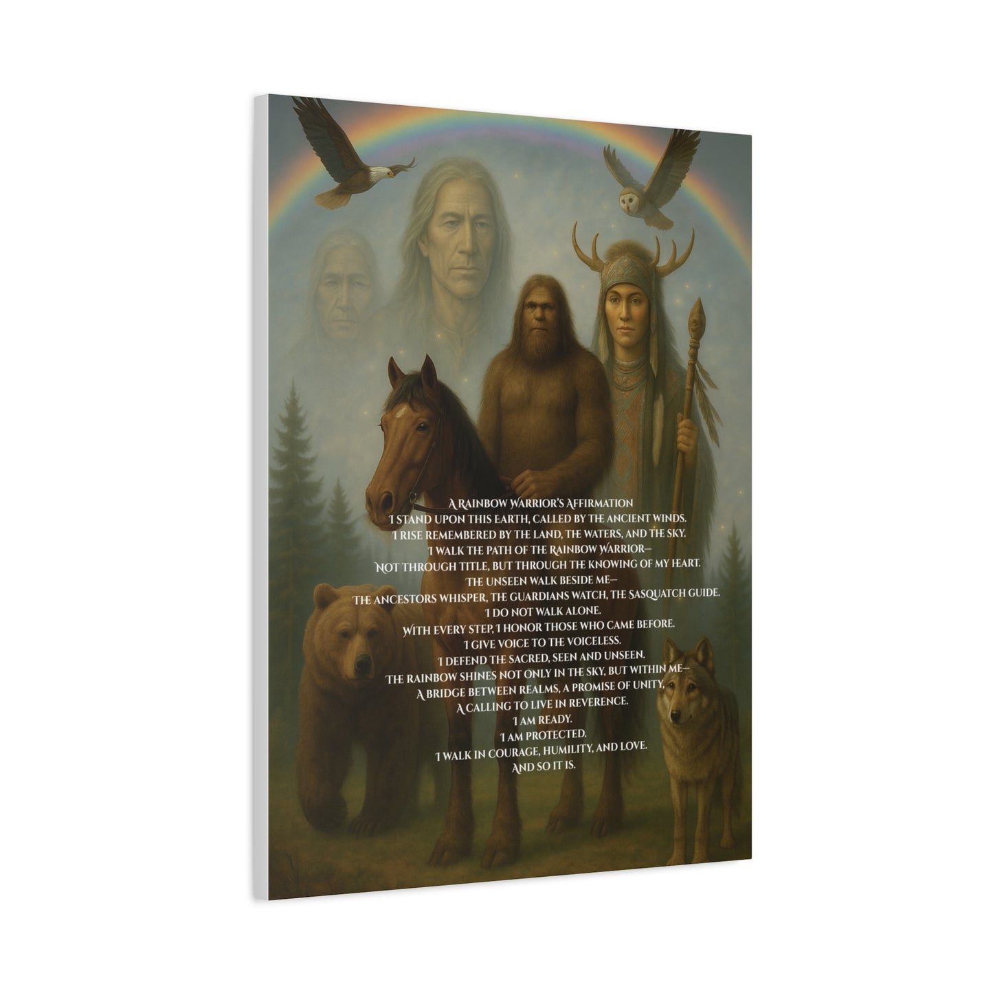 Canvas Wall Art - Guardian Sasquatch on Horse Spirit Animals Matte Canvas