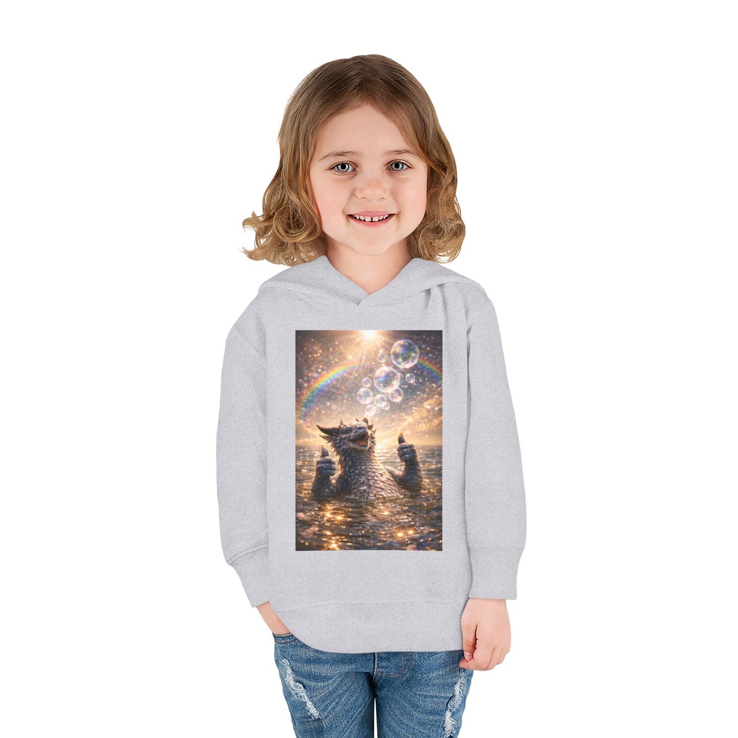 Toddler Hoodie — Sparkling Sea Dragon with Rainbow & Bubbles