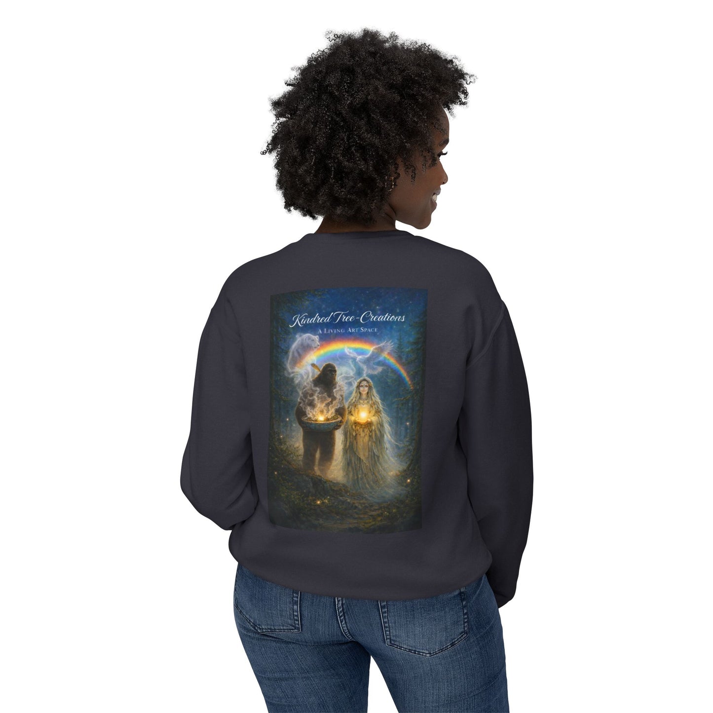Mother Earth & Sasquatch Guardian Sweatshirt — Heart of the Earth Spiritual Harmony Crewneck