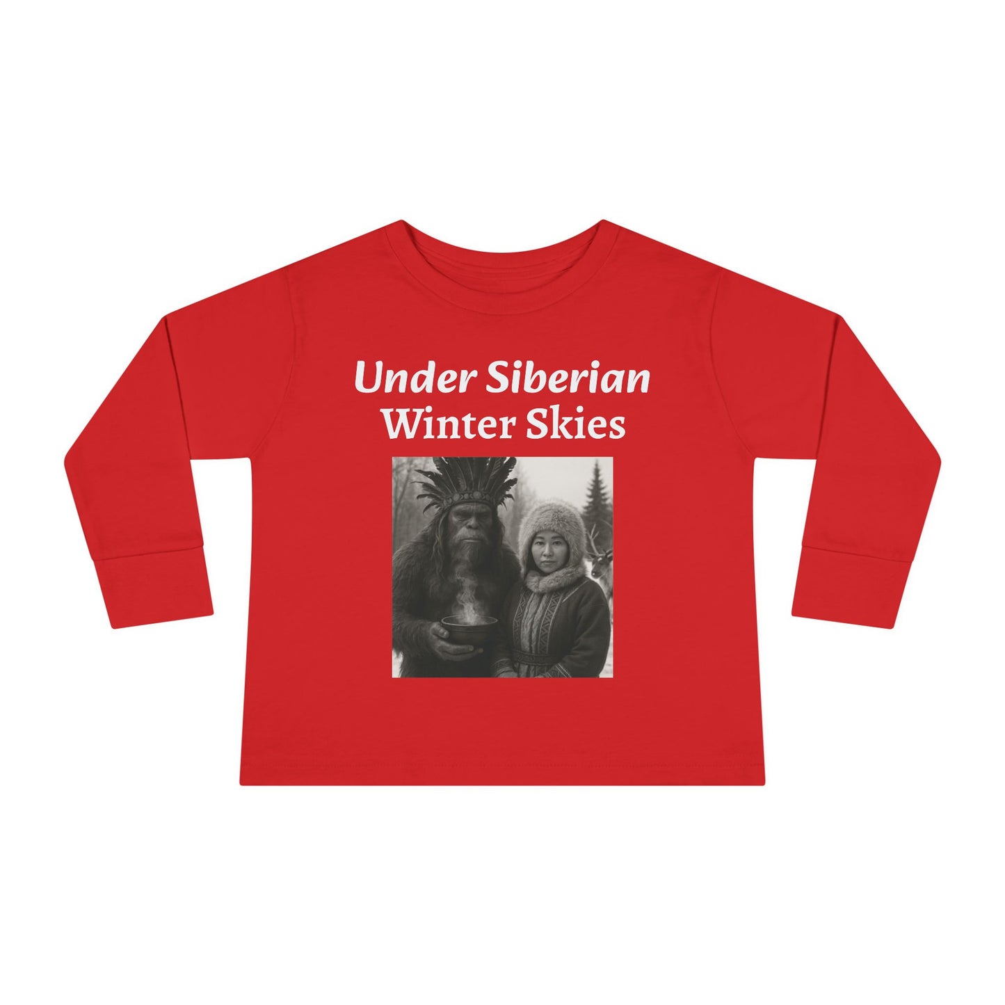 Toddler Long Sleeve Tee - Sasquatch Shaman and Native Siberian Women in Snow Design
