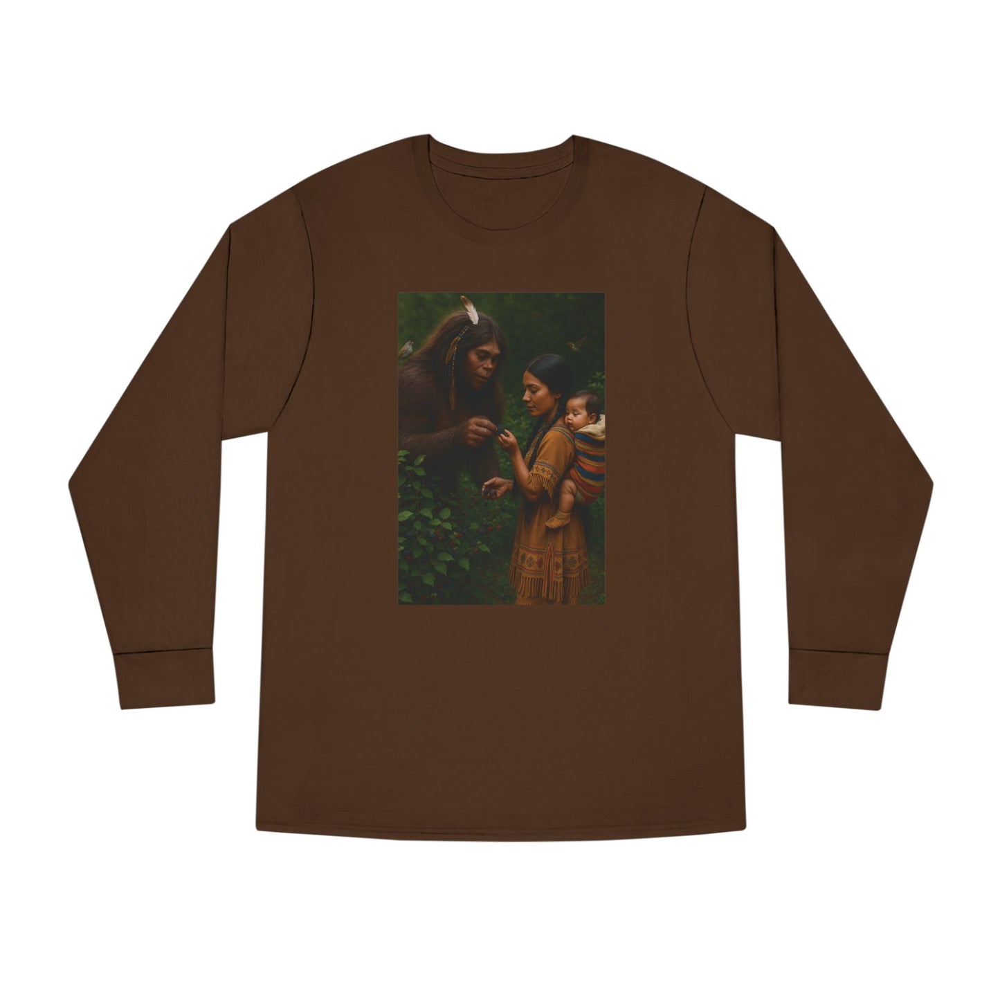 Long Sleeve Tee - Female Sasquatch and Native Women picking Blackberries