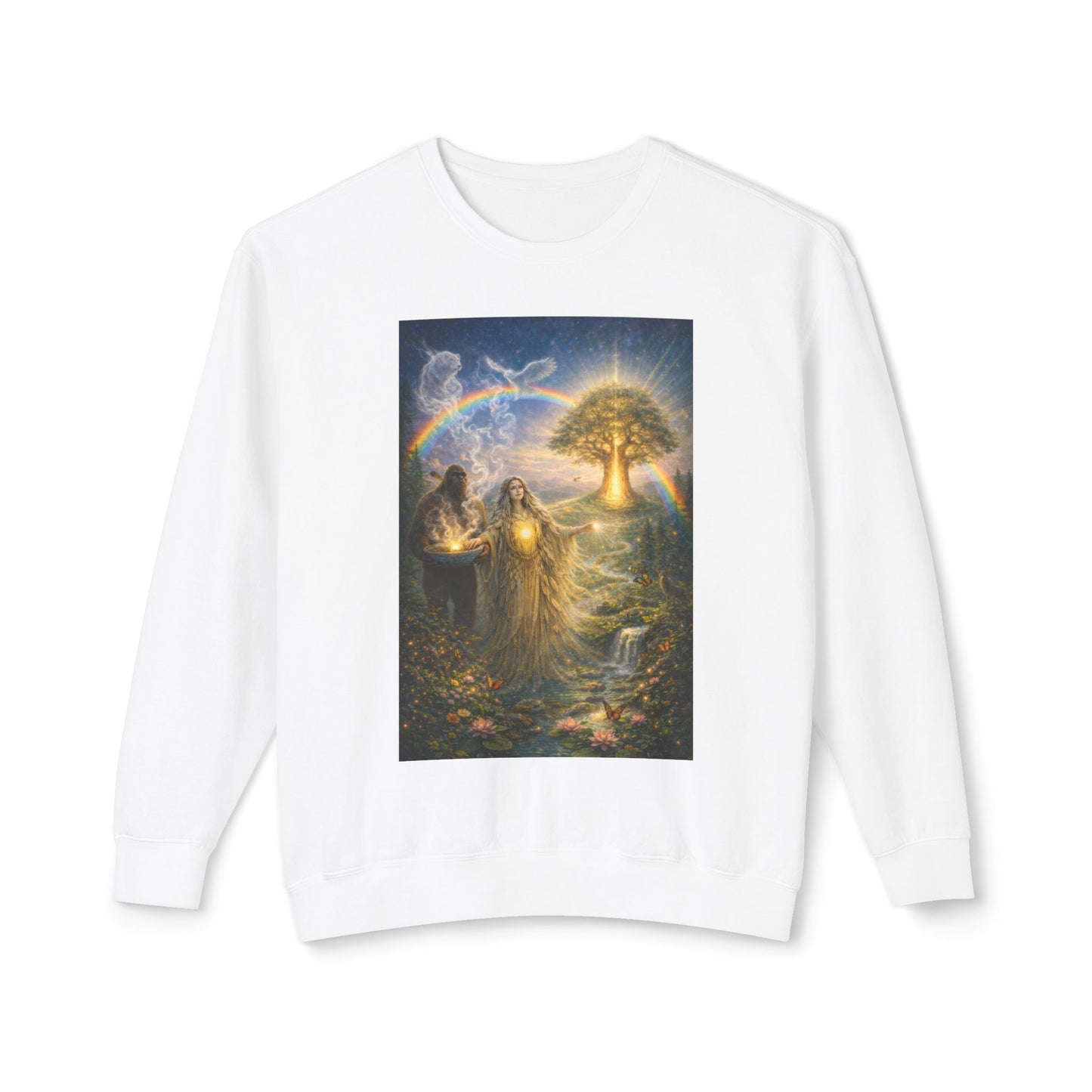 Mother Earth & Sasquatch Guardian Sweatshirt — Heart of the Earth Spiritual Harmony Crewneck