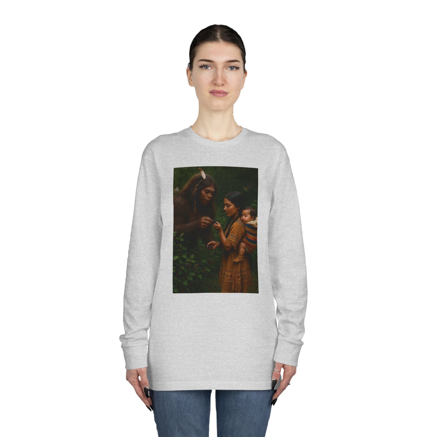 Long Sleeve Tee - Female Sasquatch and Native Women picking Blackberries