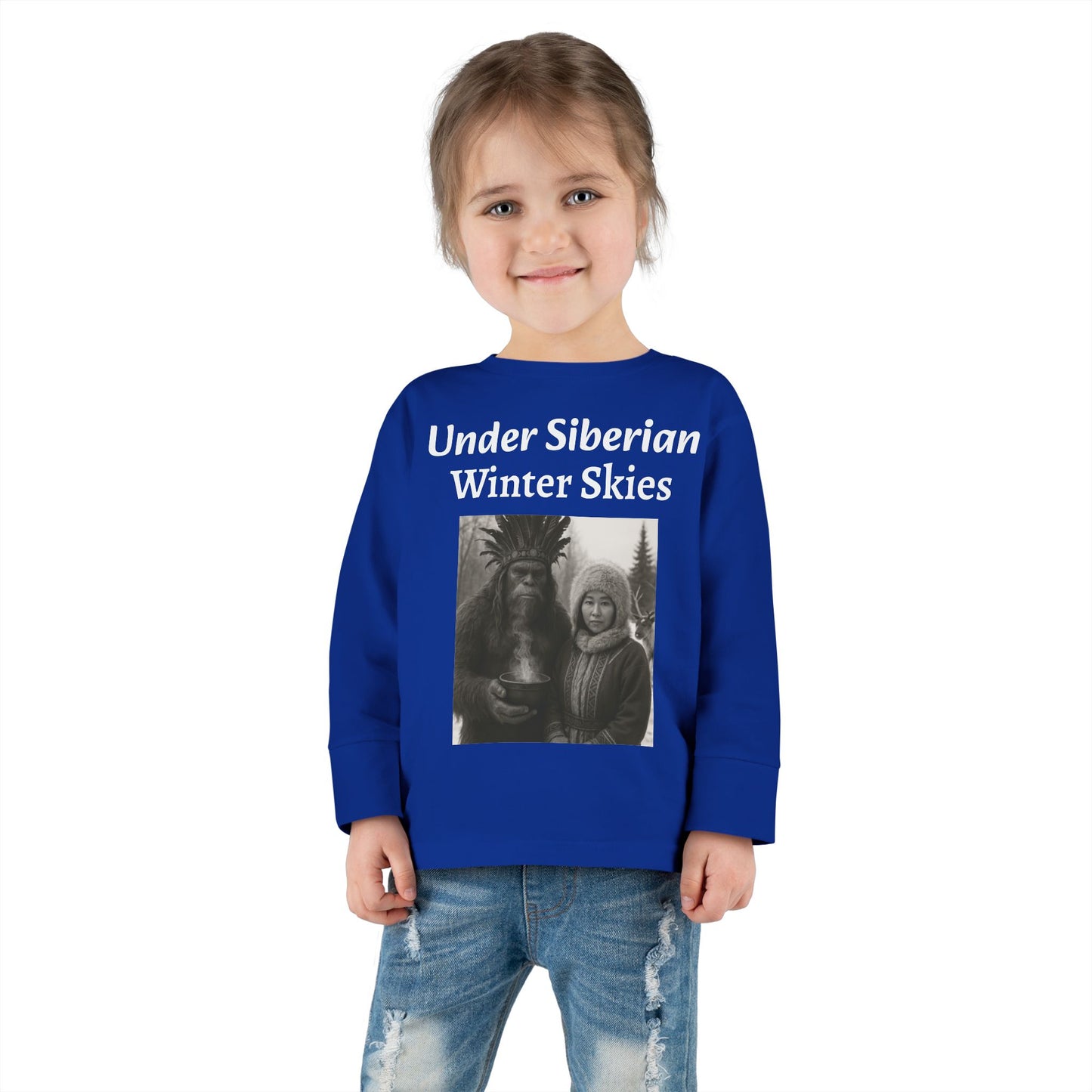 Toddler Long Sleeve Tee - Sasquatch Shaman and Native Siberian Women in Snow Design