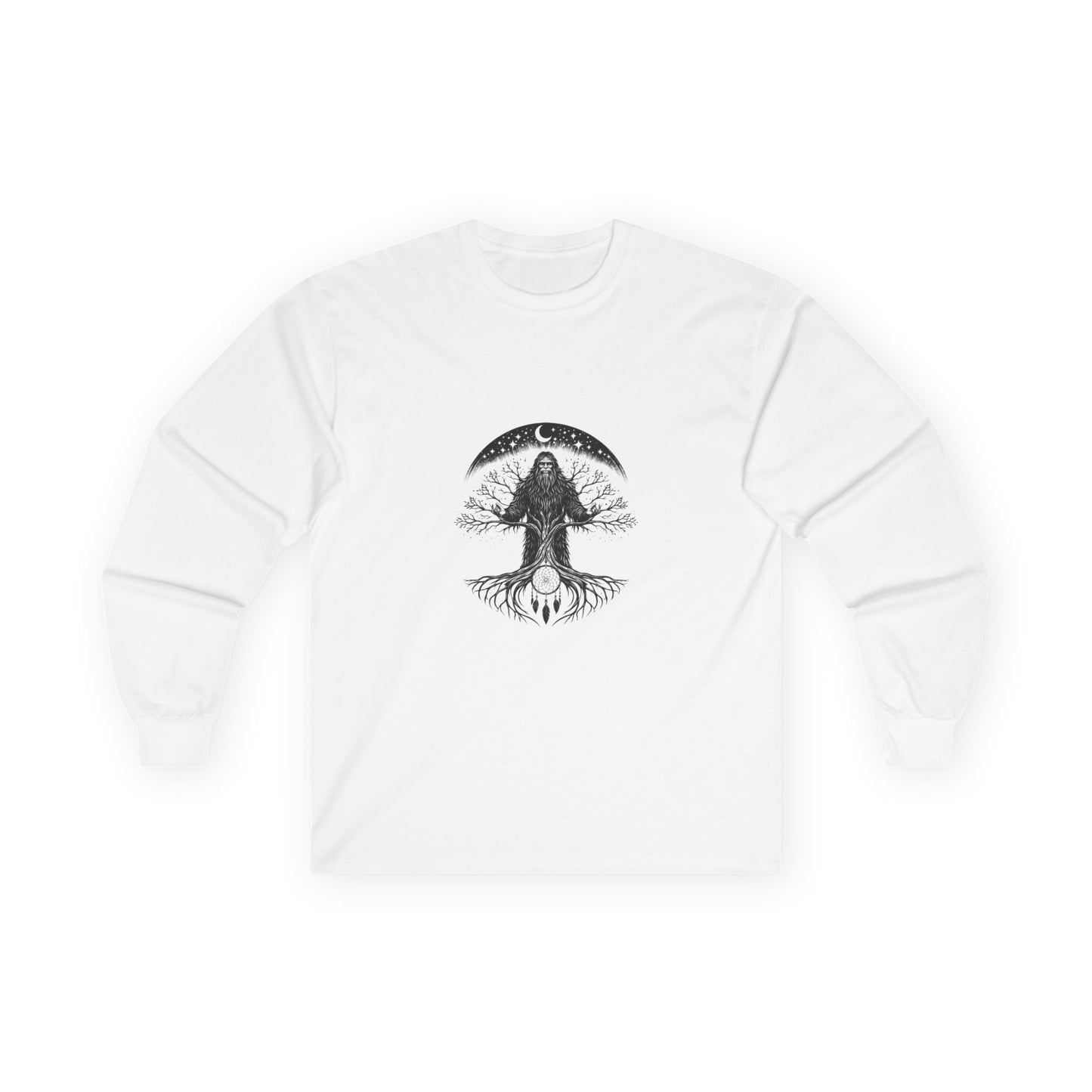 Bigfoot Forest Graphic Tee — Sasquatch Illustration Long Sleeve