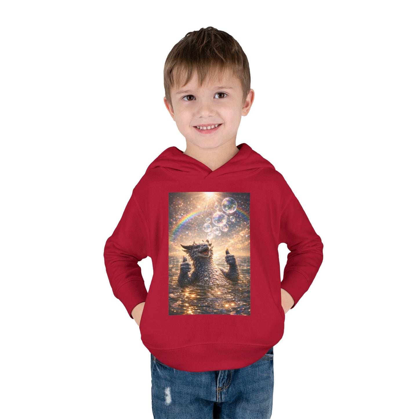 Toddler Hoodie — Sparkling Sea Dragon with Rainbow & Bubbles
