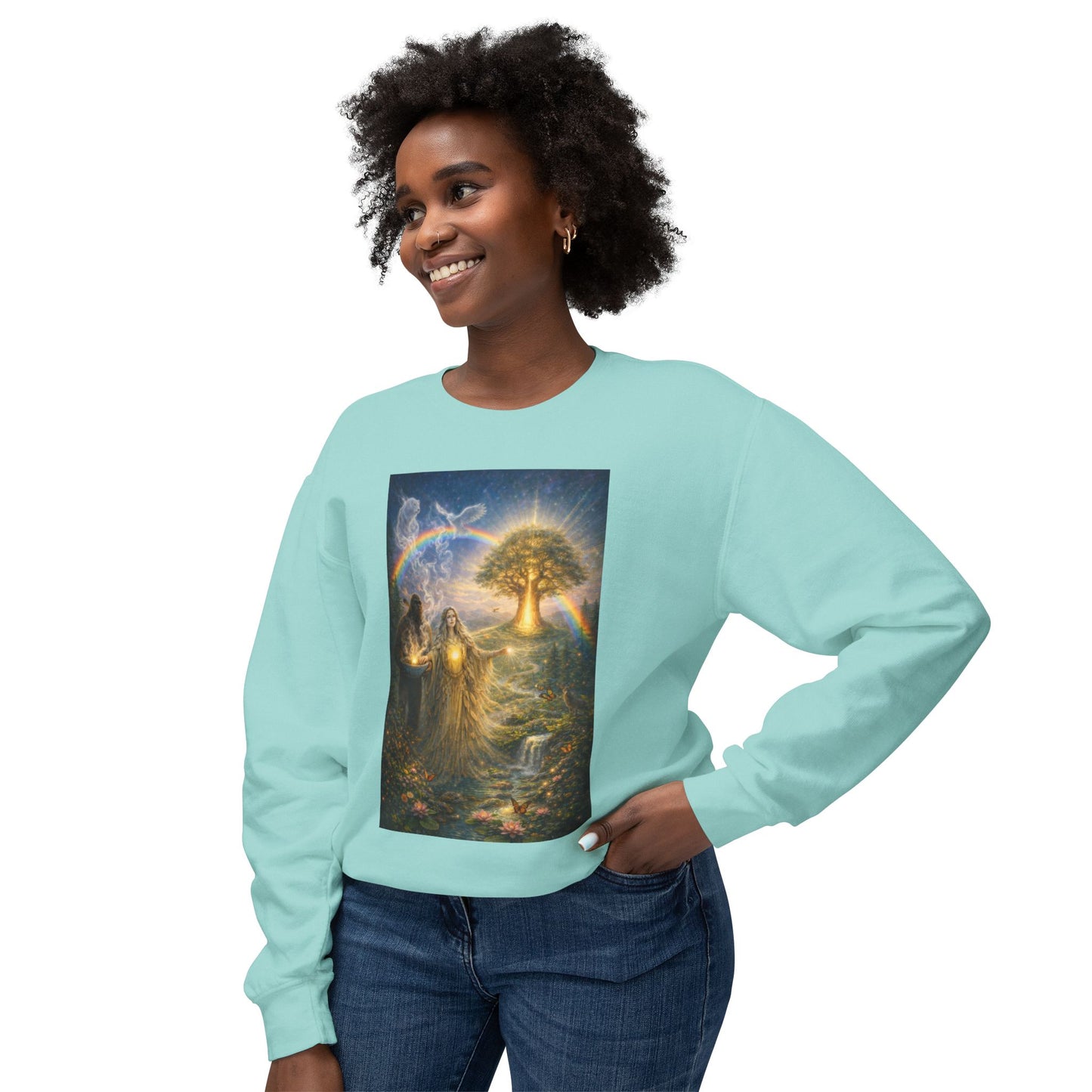Mother Earth & Sasquatch Guardian Sweatshirt — Heart of the Earth Spiritual Harmony Crewneck