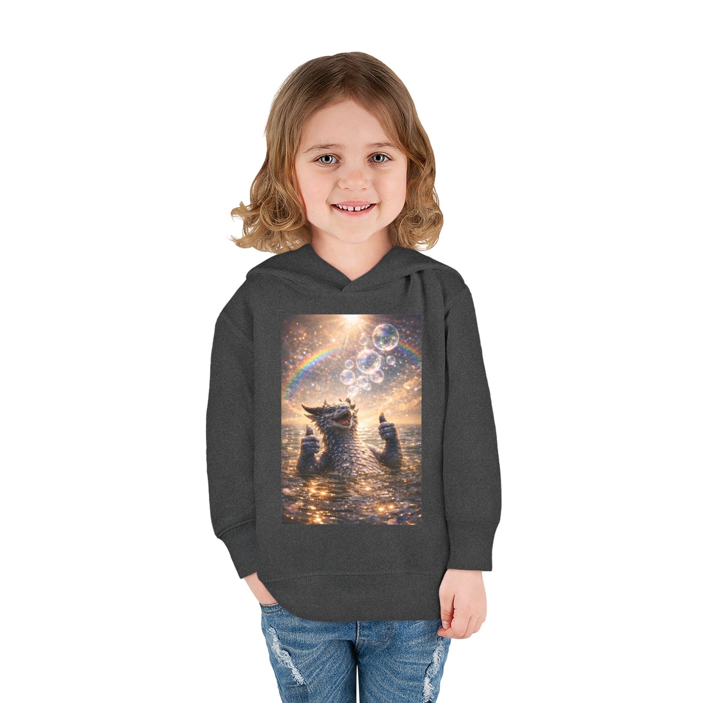 Toddler Hoodie — Sparkling Sea Dragon with Rainbow & Bubbles