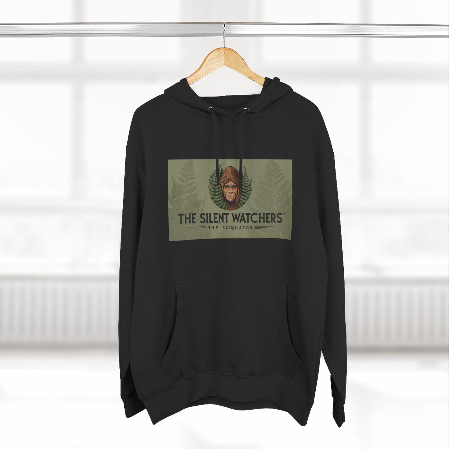 Fleece Hoodie - Female Sasquatch Hiding in the Fern The Silent Watcher