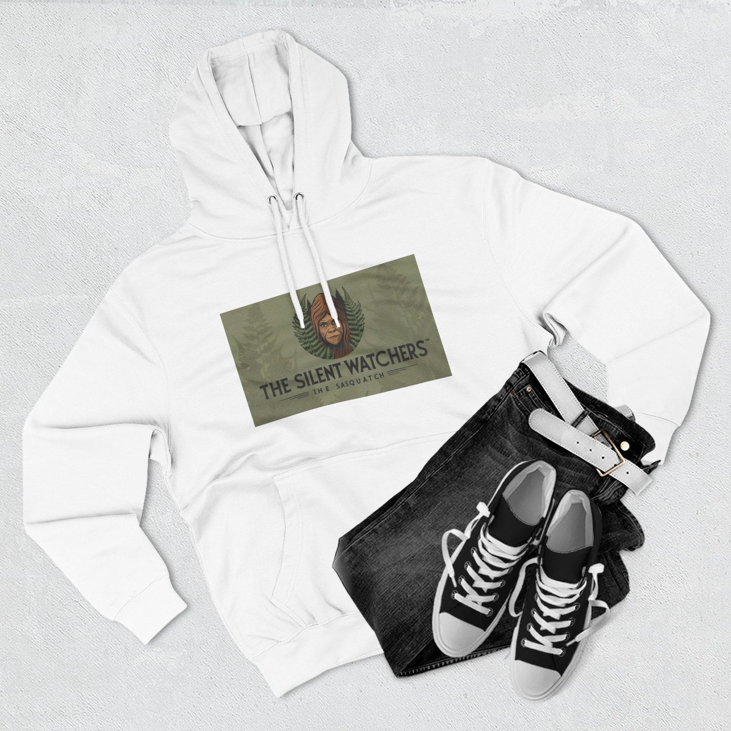 Fleece Hoodie - Female Sasquatch Hiding in the Fern The Silent Watcher
