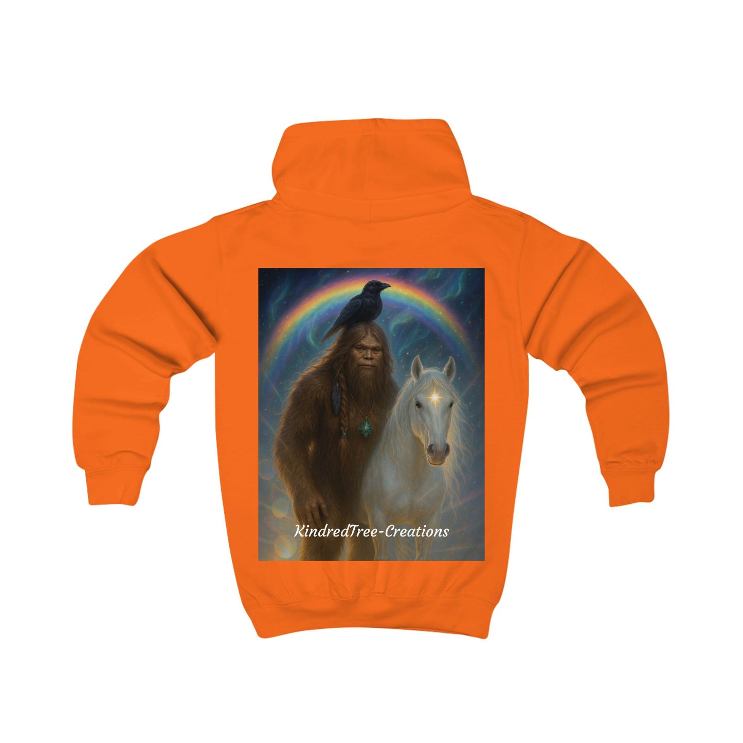 Kids Hoodie — Mystical Sasquatch & Unicorn Rainbow Graphic Hoodie for Children