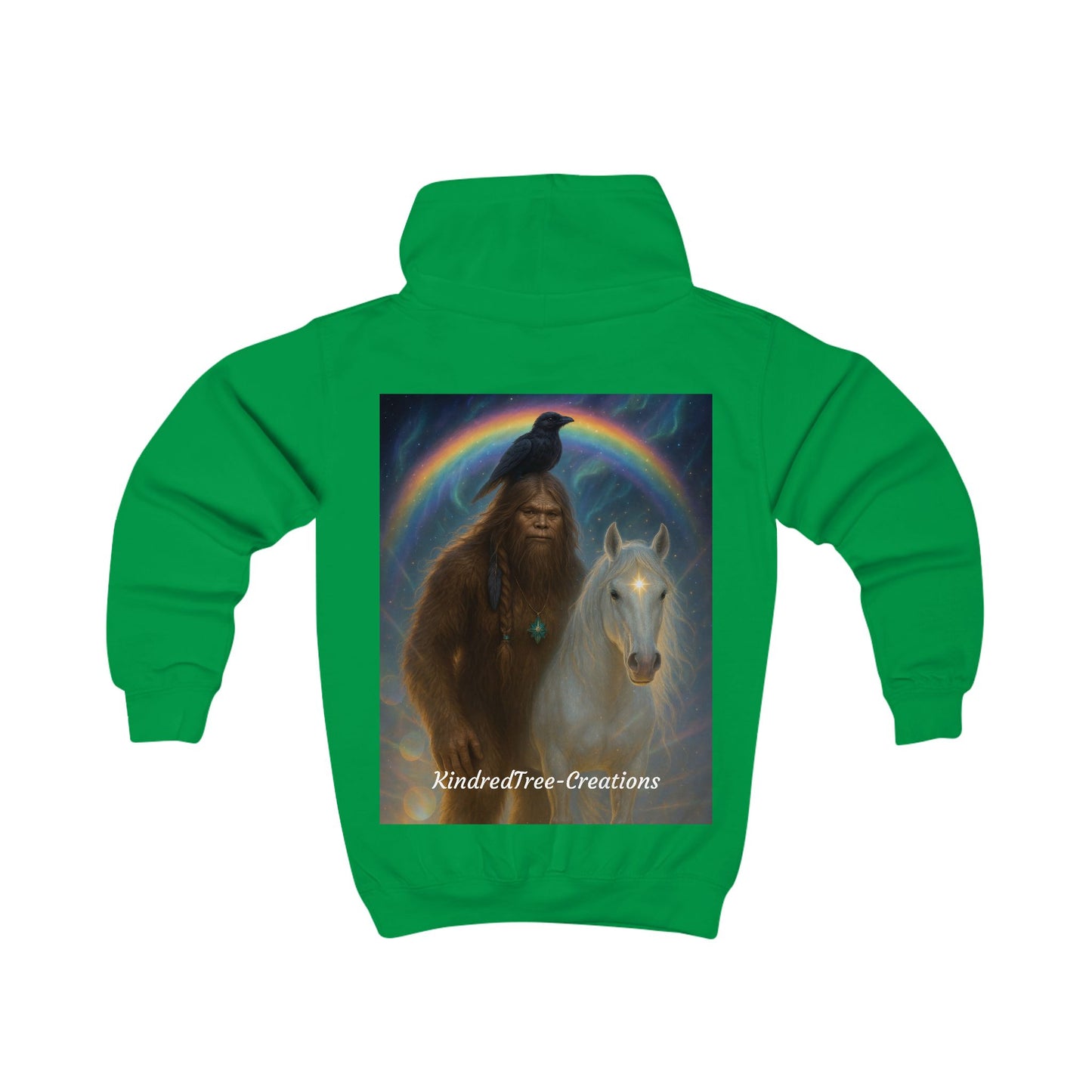 Kids Hoodie — Mystical Sasquatch & Unicorn Rainbow Graphic Hoodie for Children