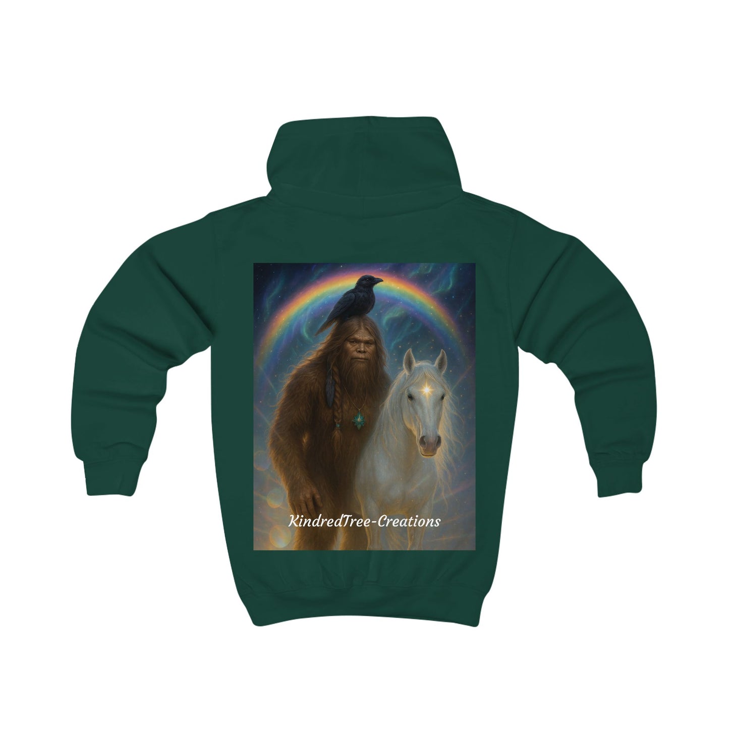 Kids Hoodie — Mystical Sasquatch & Unicorn Rainbow Graphic Hoodie for Children