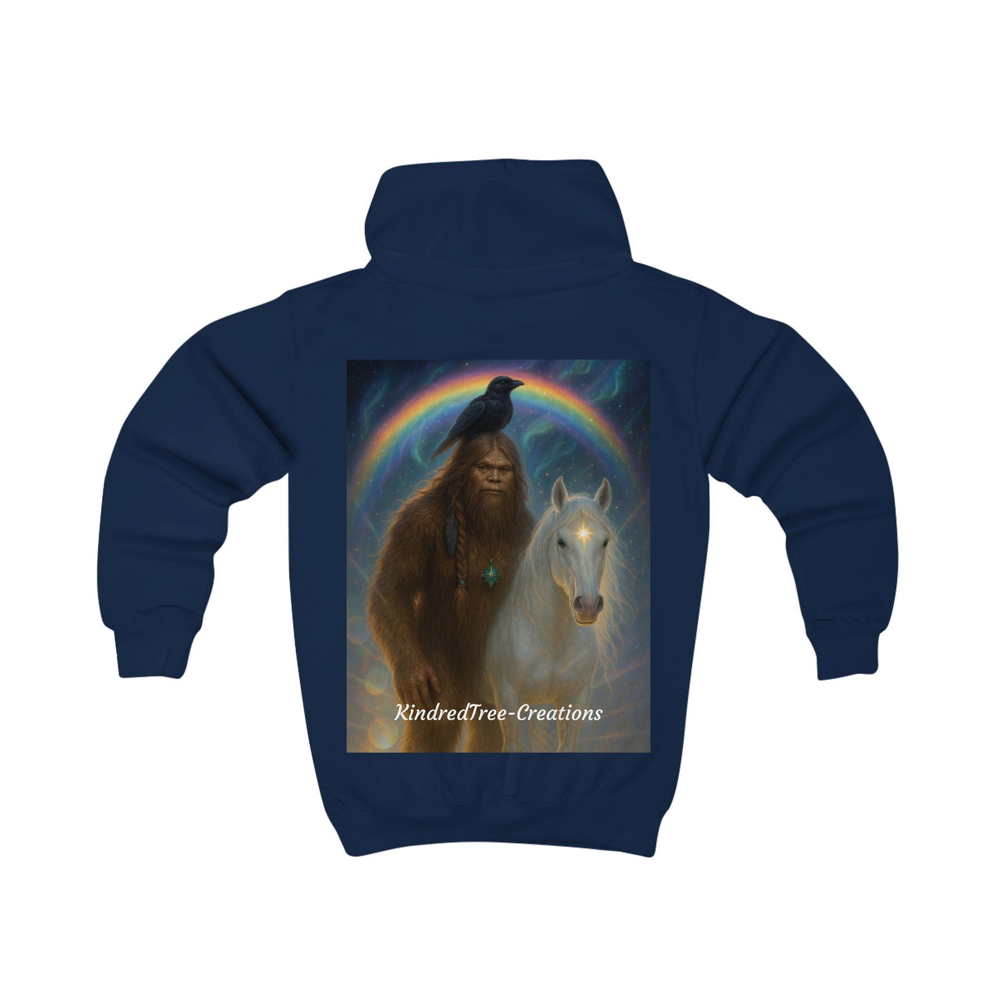 Kids Hoodie — Mystical Sasquatch & Unicorn Rainbow Graphic Hoodie for Children