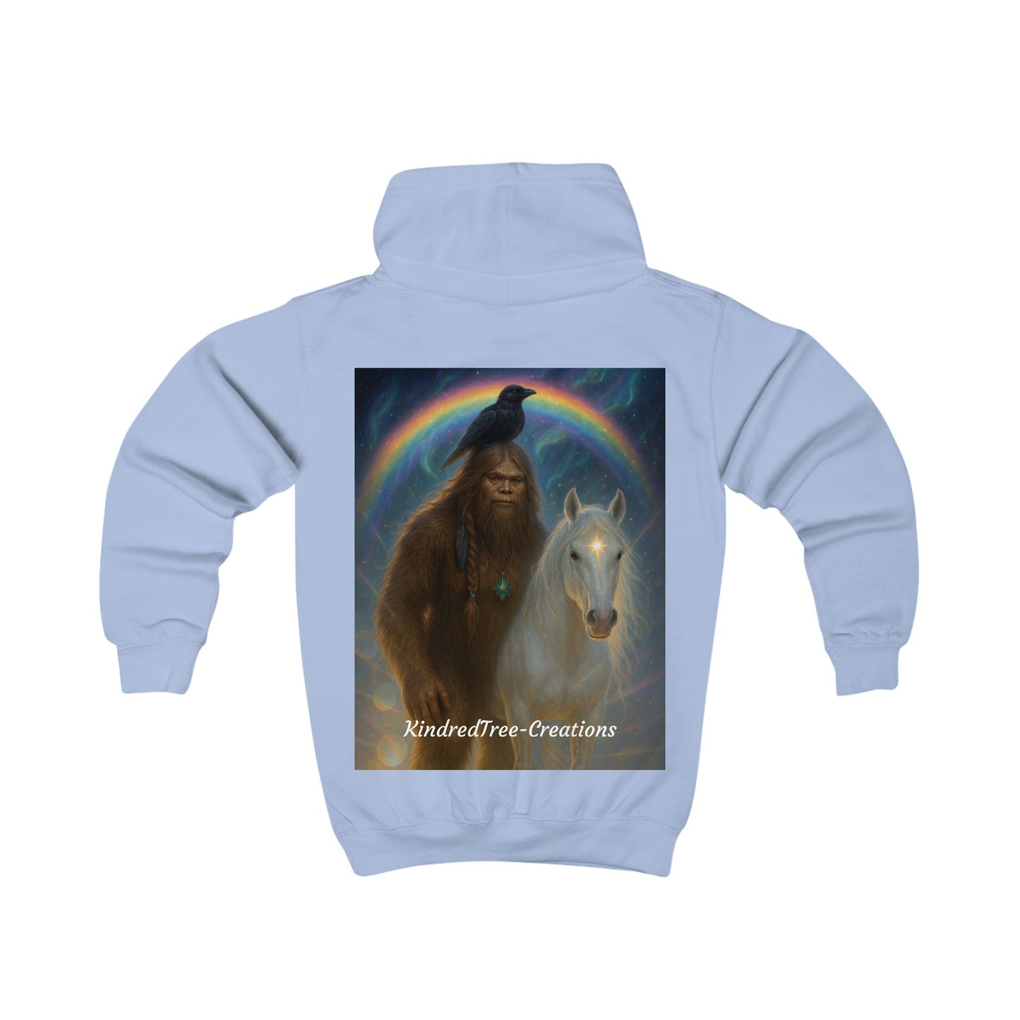 Kids Hoodie — Mystical Sasquatch & Unicorn Rainbow Graphic Hoodie for Children
