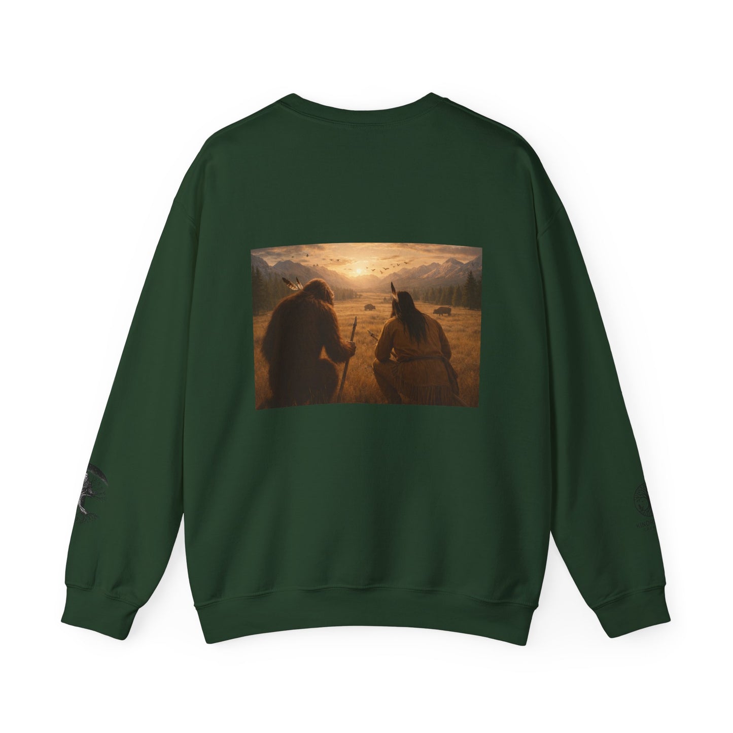Sasquatch & Native Spear Hunting Bison Sweatshirt