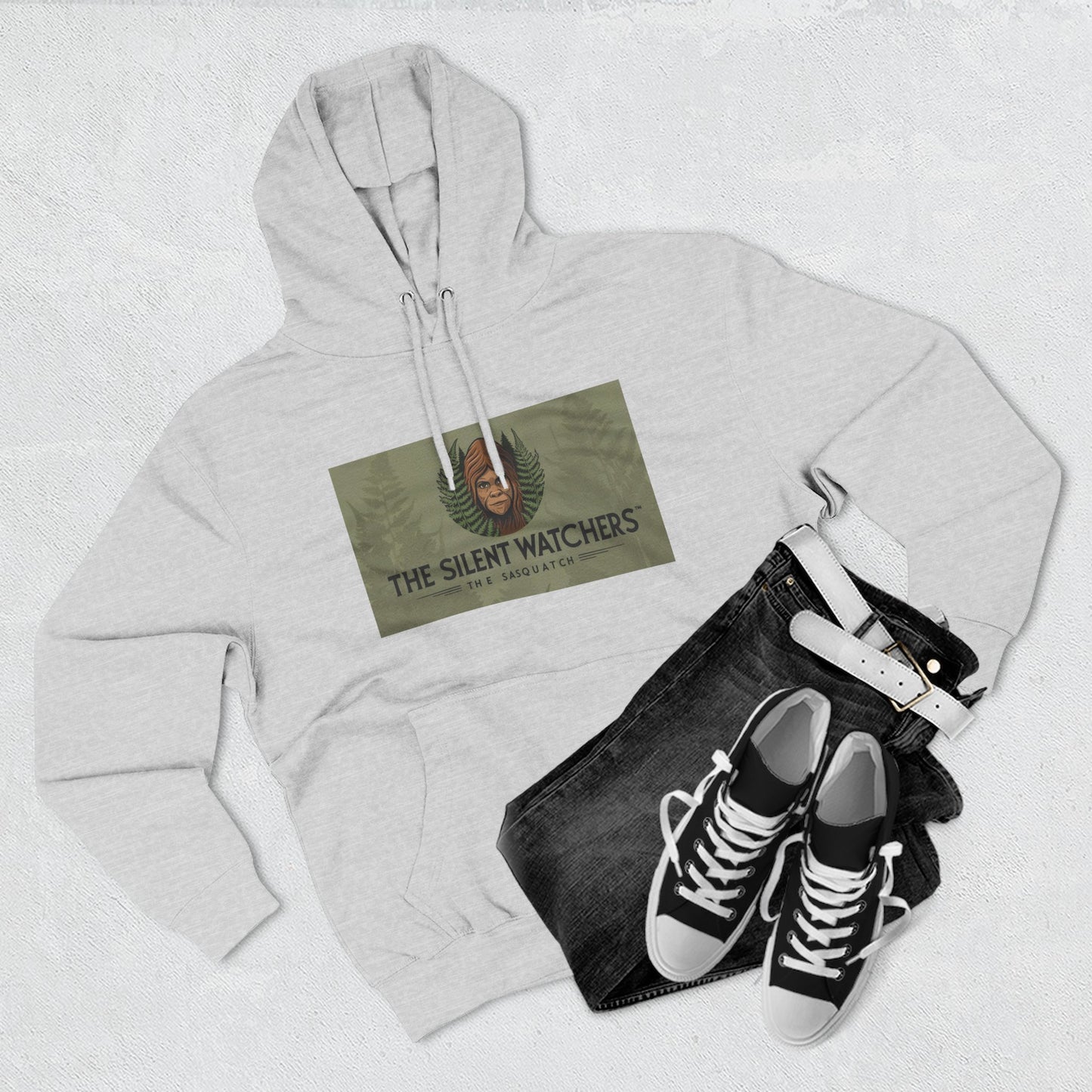 Fleece Hoodie - Female Sasquatch Hiding in the Fern The Silent Watcher