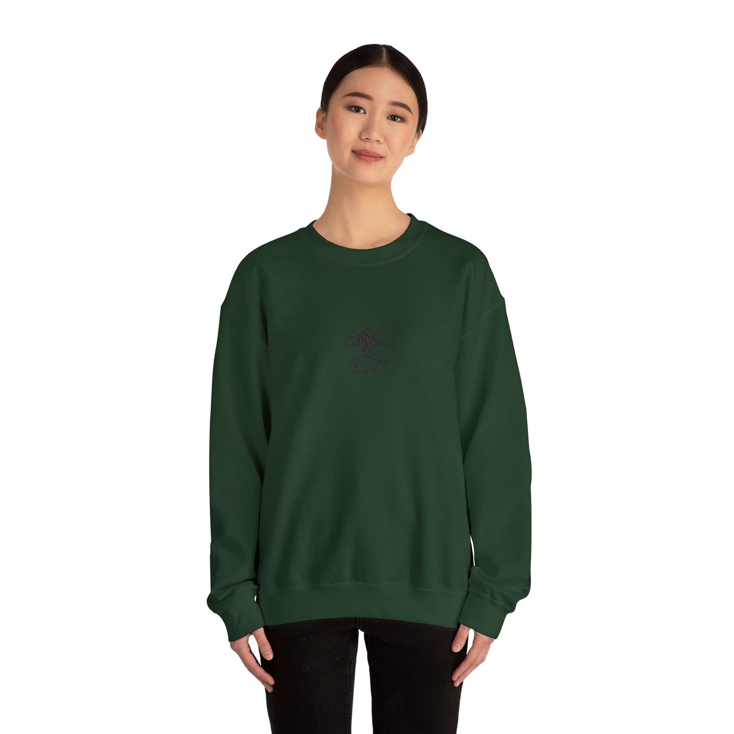 Mystical Tree Crewneck Sweatshirt — Small Center Graphic, Minimalist Nature Design