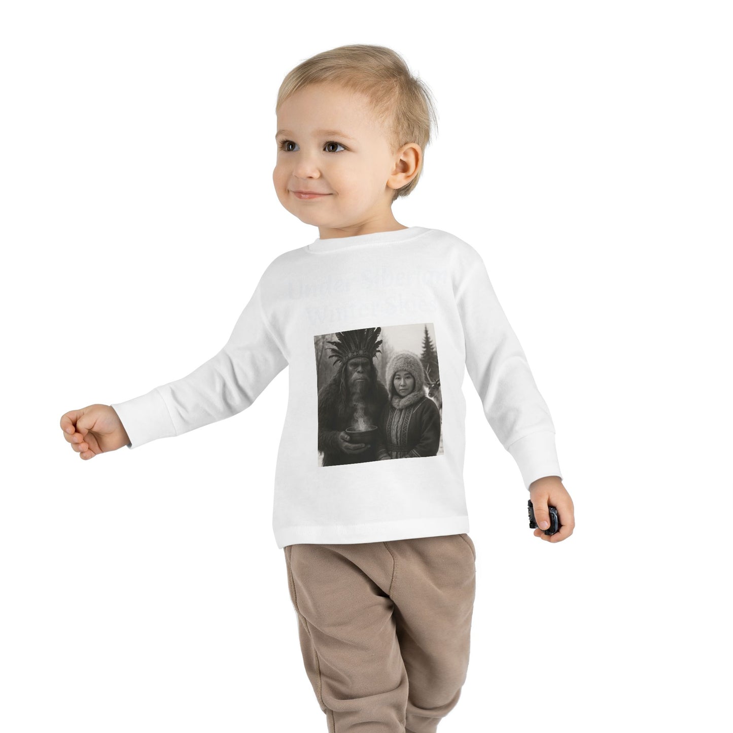 Toddler Long Sleeve Tee - Sasquatch Shaman and Native Siberian Women in Snow Design