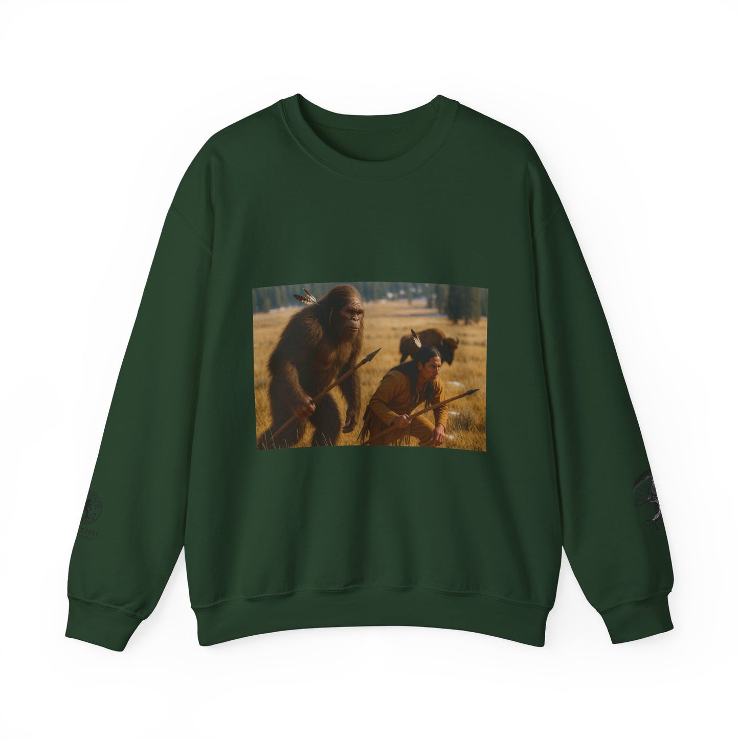 Sasquatch & Native Spear Hunting Bison Sweatshirt