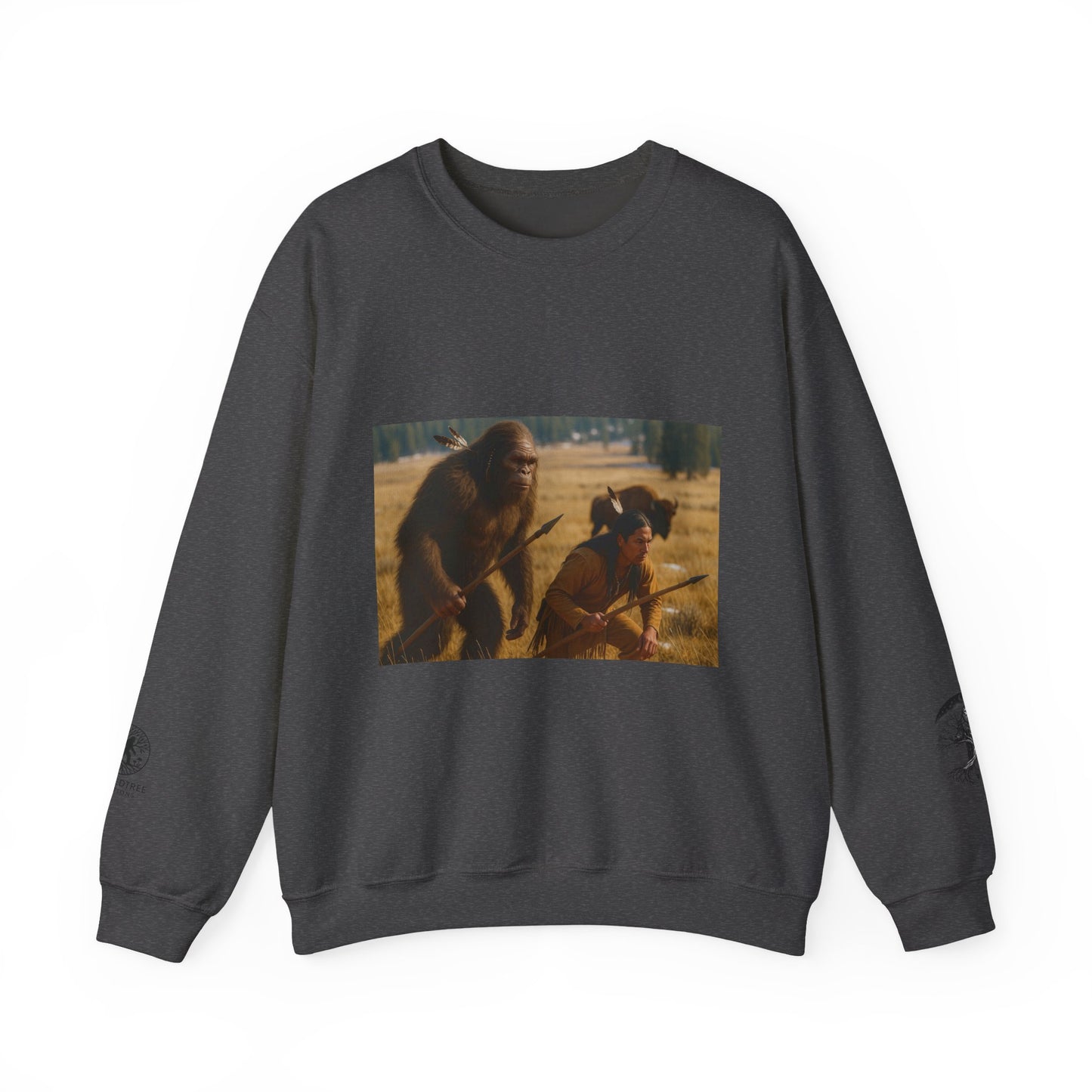 Sasquatch & Native Spear Hunting Bison Sweatshirt