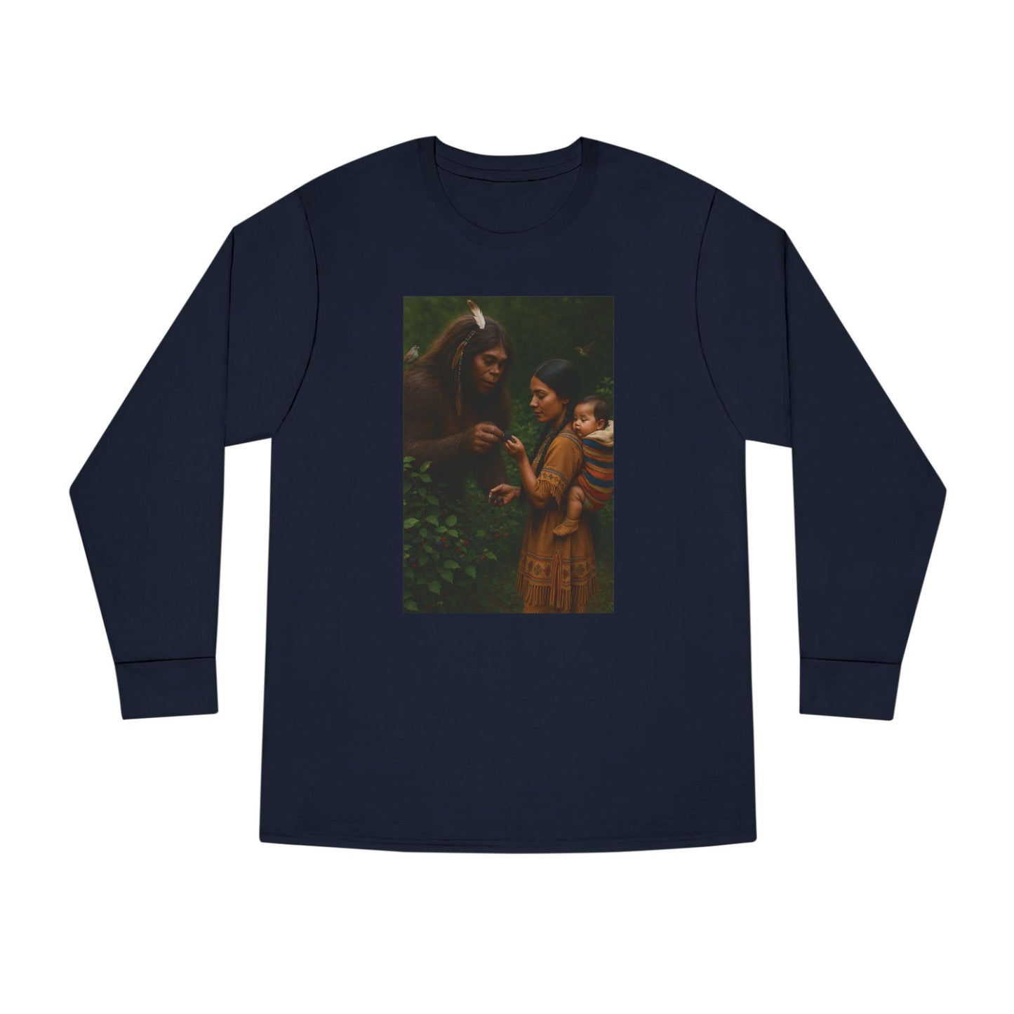 Long Sleeve Tee - Female Sasquatch and Native Women picking Blackberries