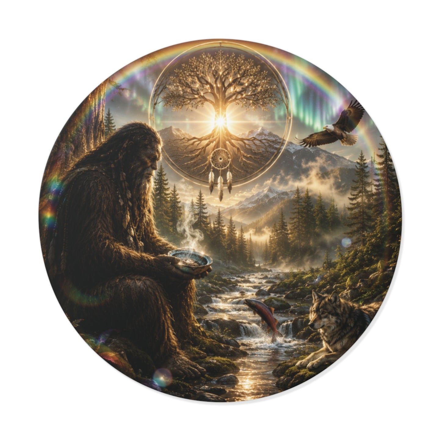 Mystical Sasquatch Nature Sticker —Keeper of Stories – Round Vinyl Sticker