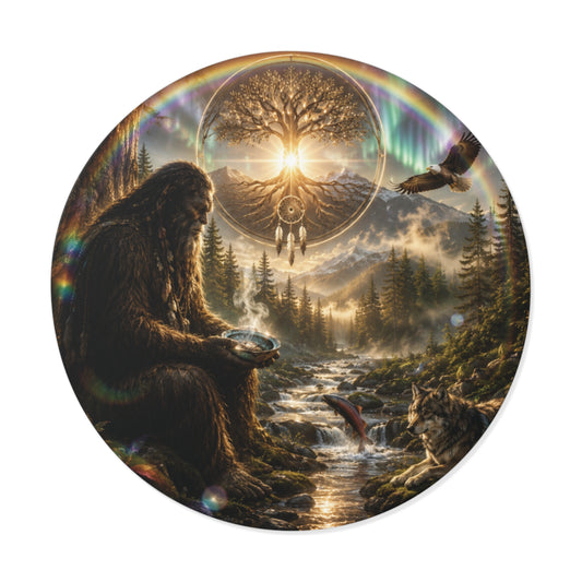 Mystical Sasquatch Nature Sticker —Keeper of Stories – Round Vinyl Sticker