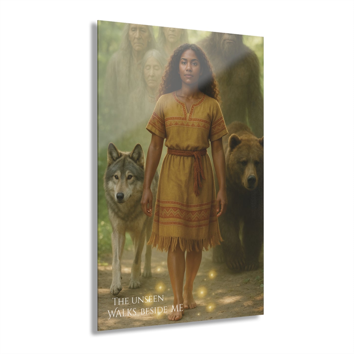 Acrylic Print Wisdom Woman Bear Wolf Sasquatch Elder Ancestor Spirits Orbs