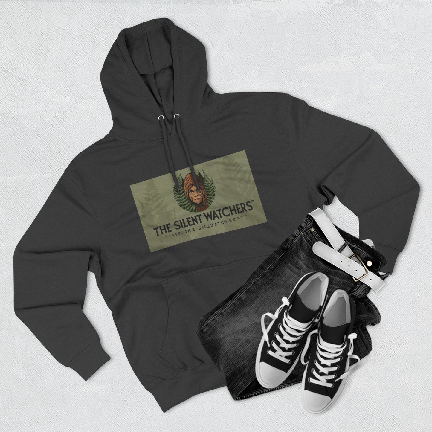 Fleece Hoodie - Female Sasquatch Hiding in the Fern The Silent Watcher
