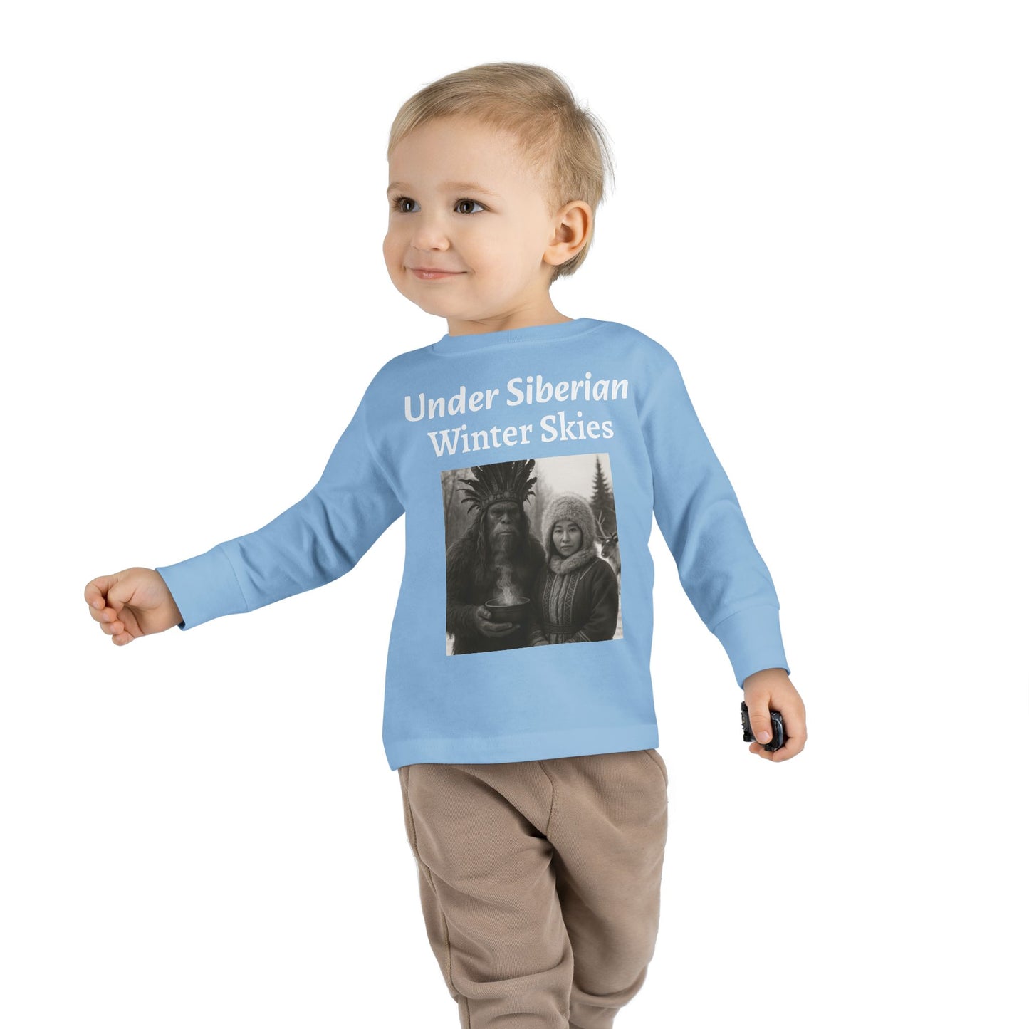 Toddler Long Sleeve Tee - Sasquatch Shaman and Native Siberian Women in Snow Design