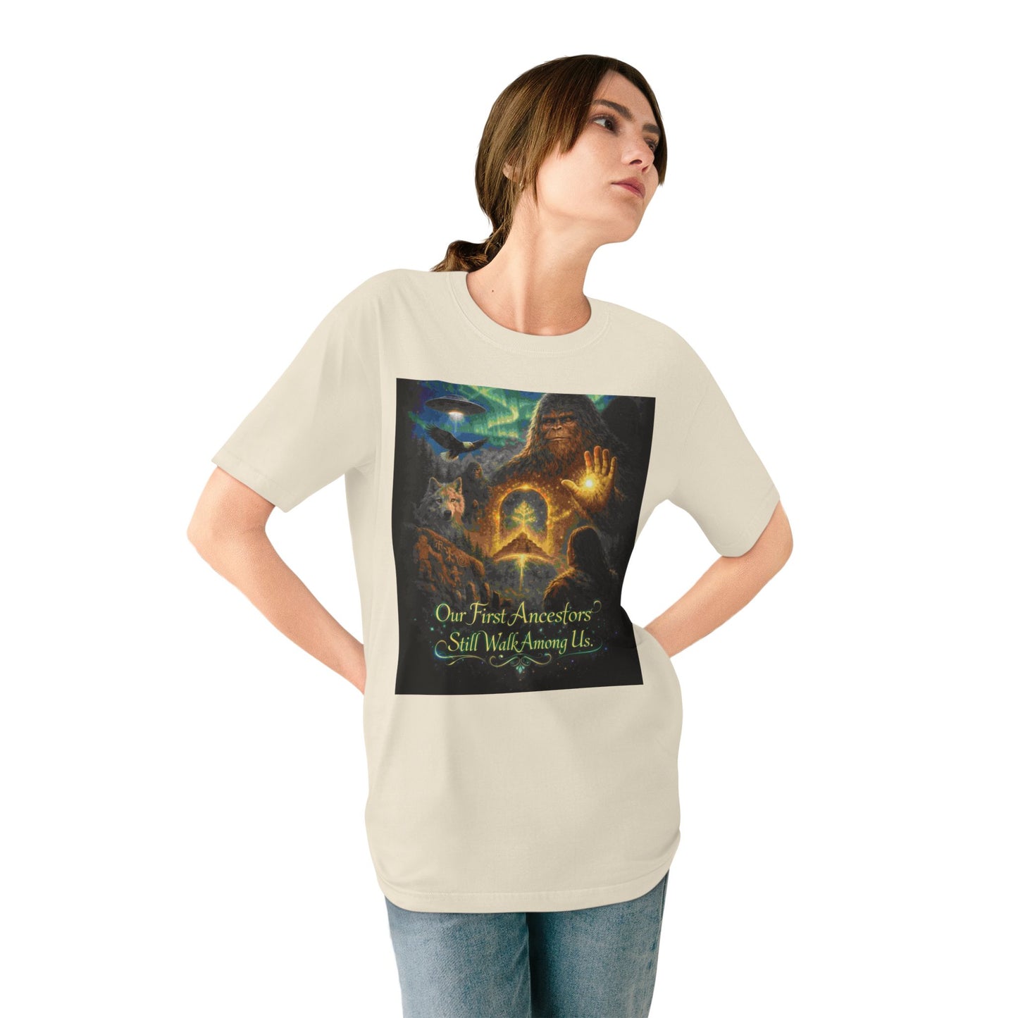 Ancient Watchers— "Our First Ancestors Still Walk Among Us" Sasquatch Message to Humanity Tee