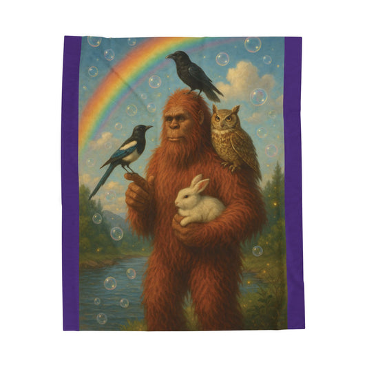 Plush Blanket - Whimsical Sasquatch and Friends Design
