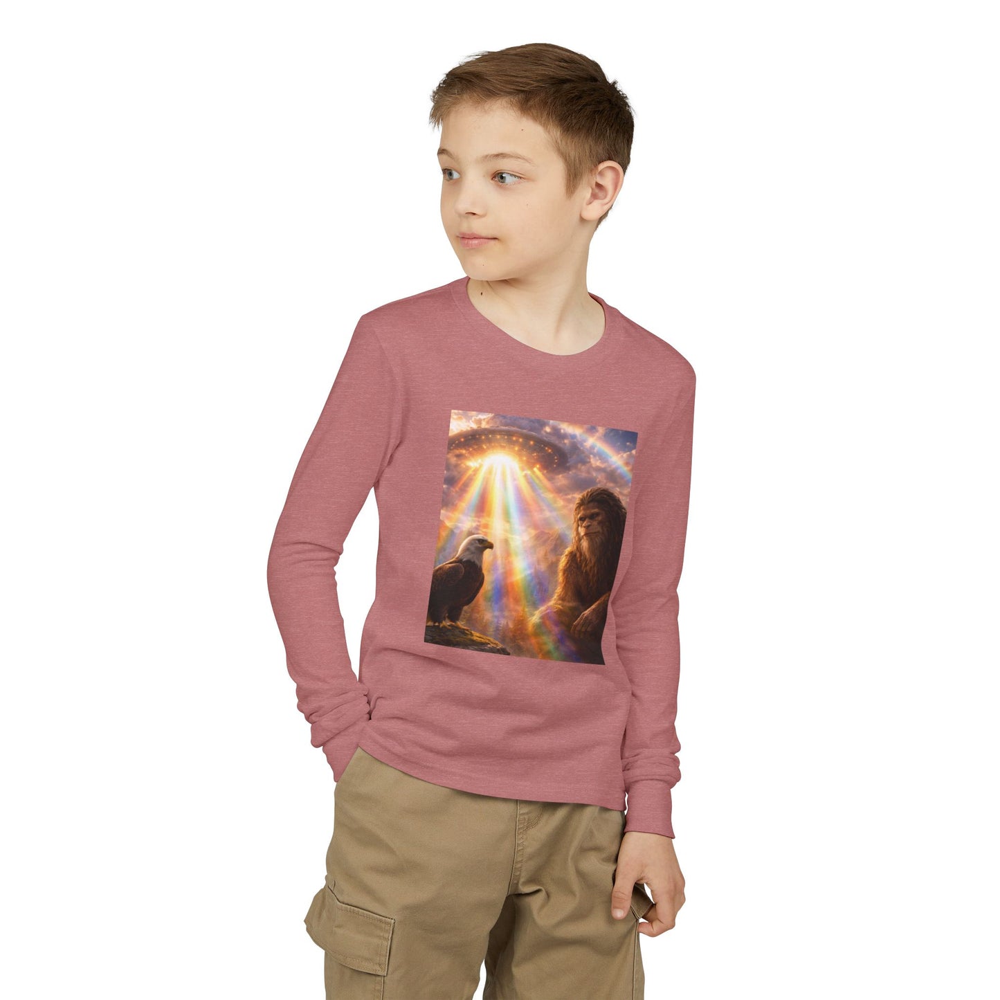 Youth Long Sleeve Tee — Elder Sasquatch and Eagle Galaxy Design