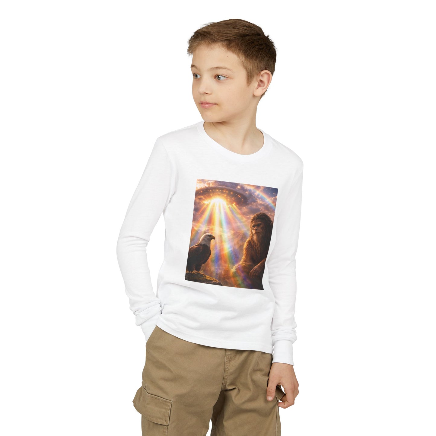 Youth Long Sleeve Tee — Elder Sasquatch and Eagle Galaxy Design