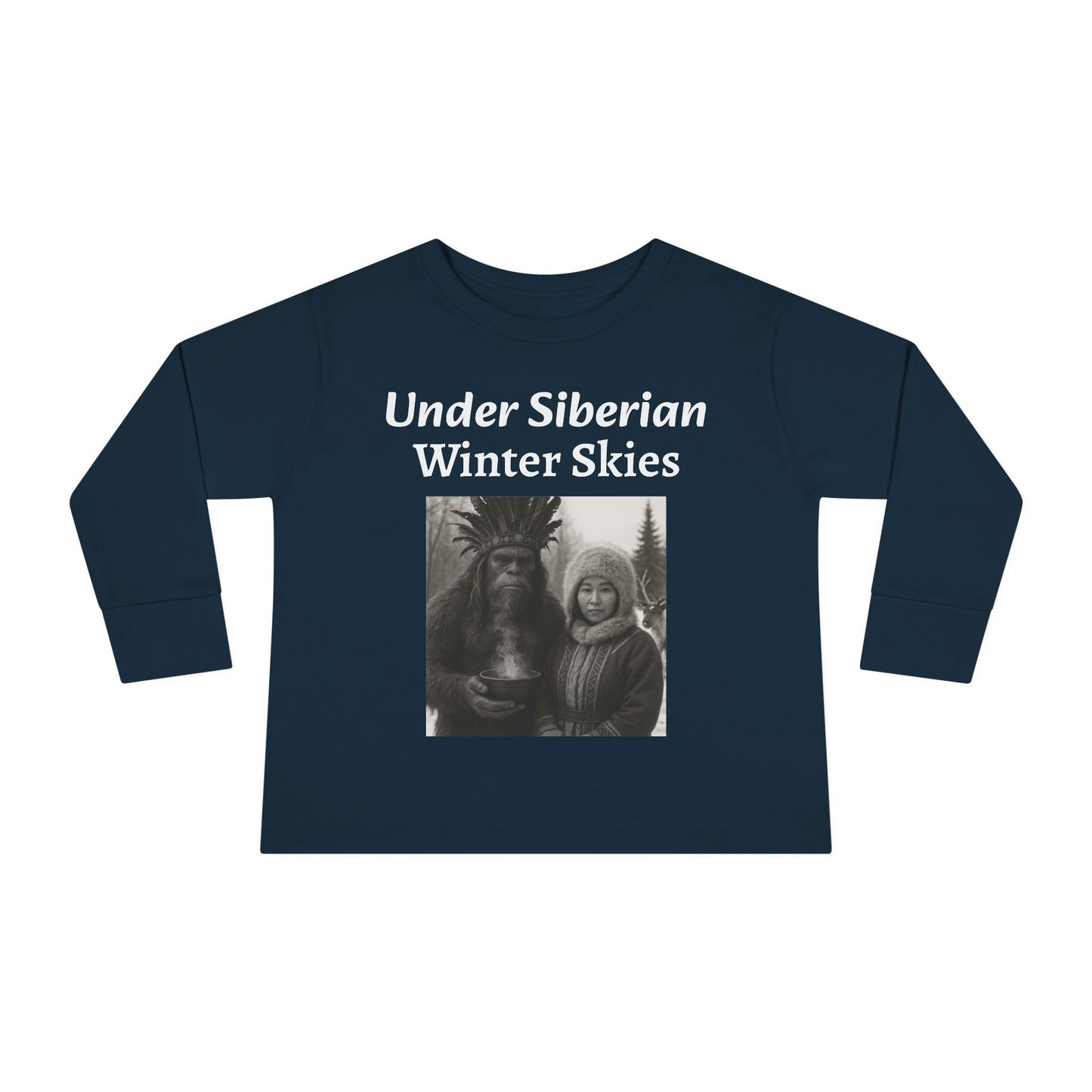 Toddler Long Sleeve Tee - Sasquatch Shaman and Native Siberian Women in Snow Design