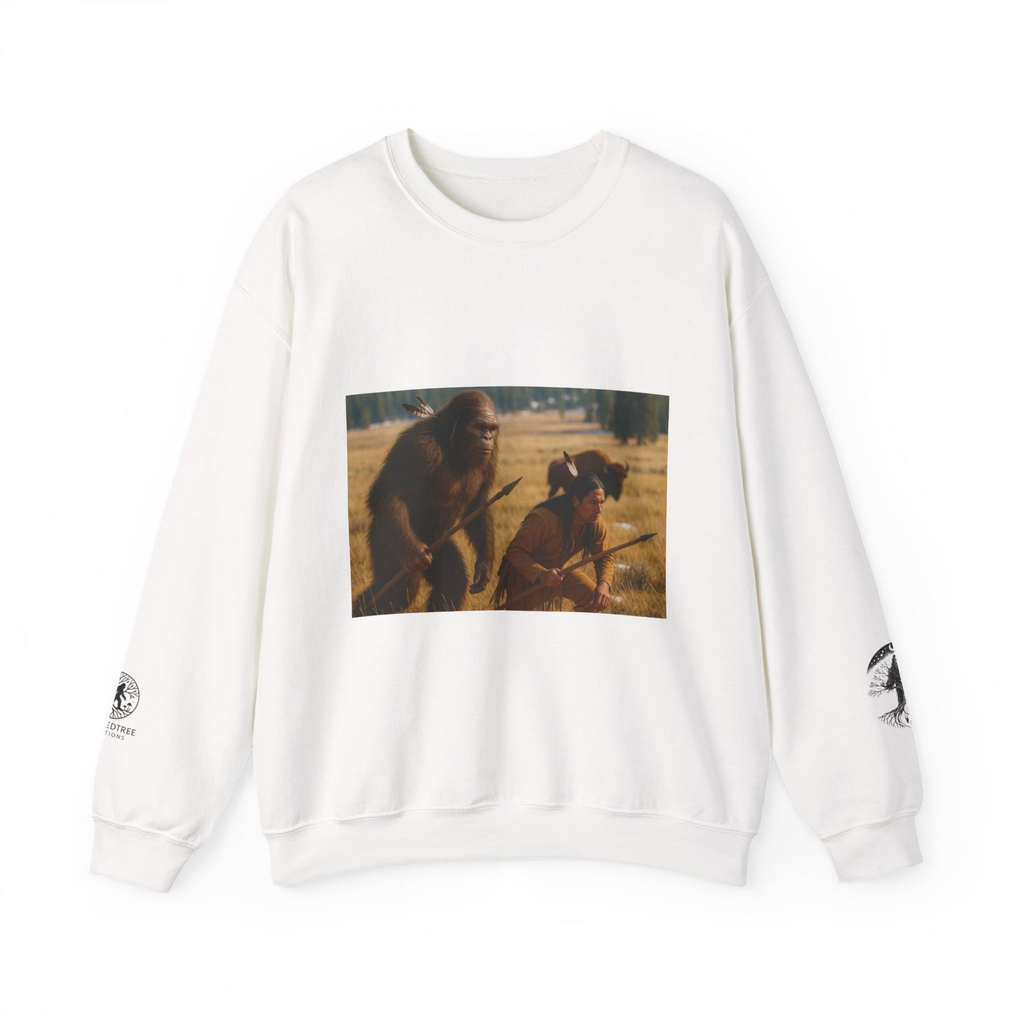Sasquatch & Native Spear Hunting Bison Sweatshirt