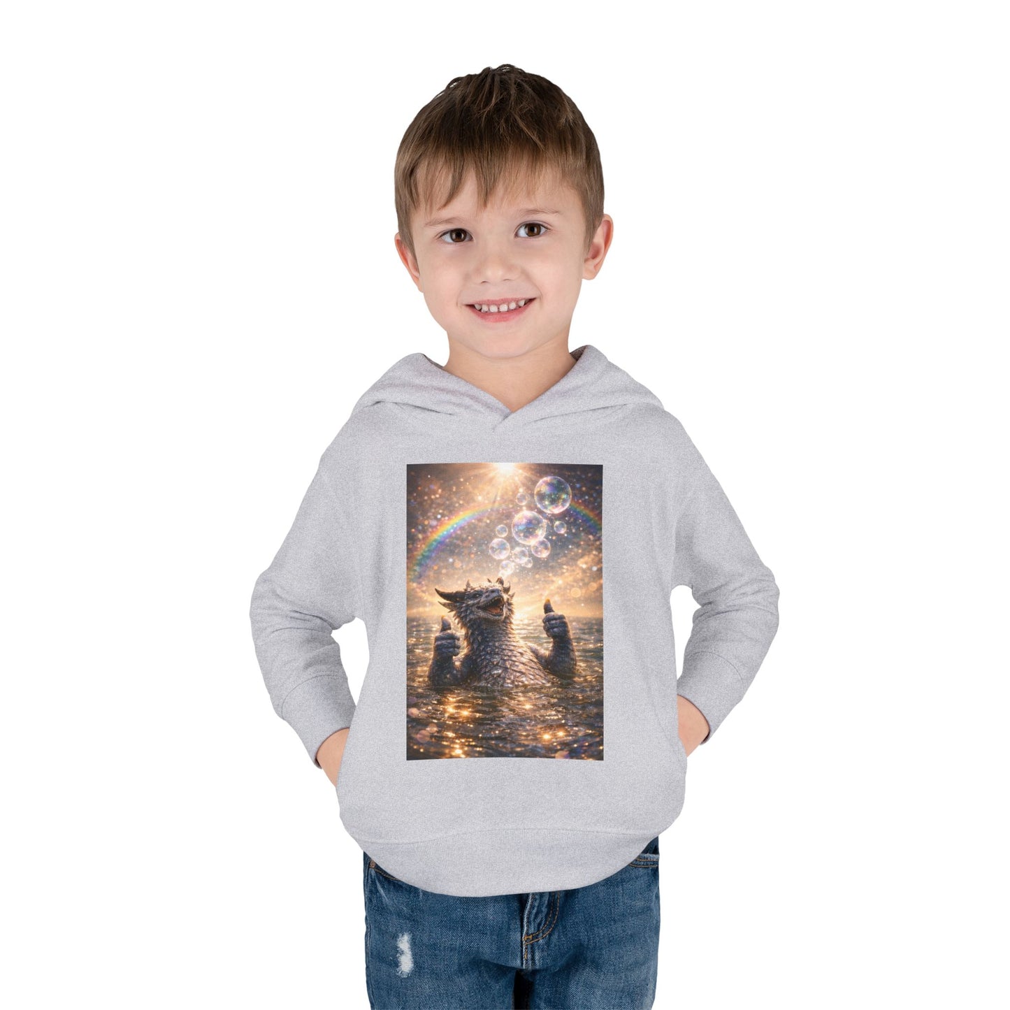 Toddler Hoodie — Sparkling Sea Dragon with Rainbow & Bubbles